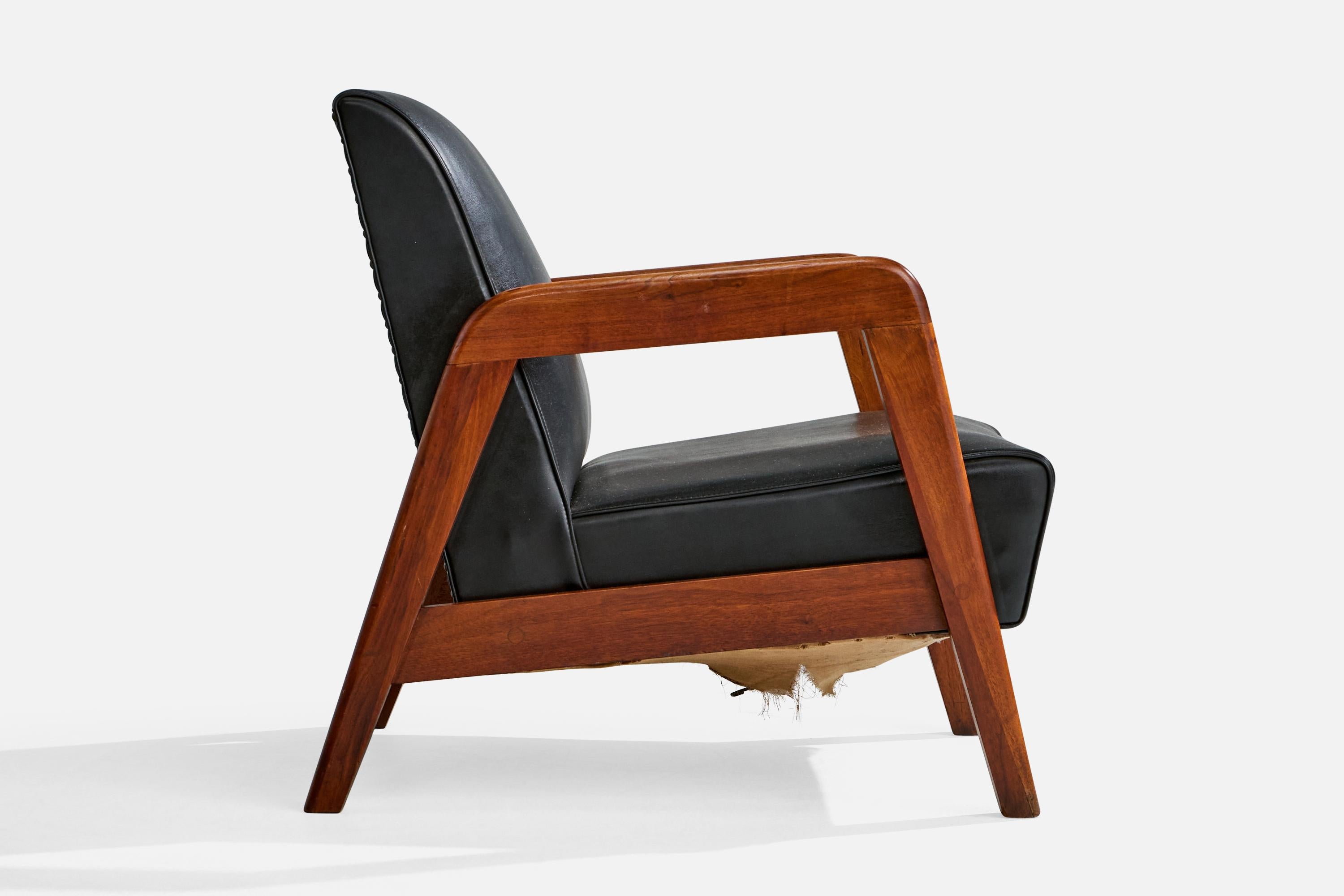 Tappezzeria Attribuzione Russel Wright, Sedia da salotto, Wood, Vinile, USA, anni '40 in vendita
