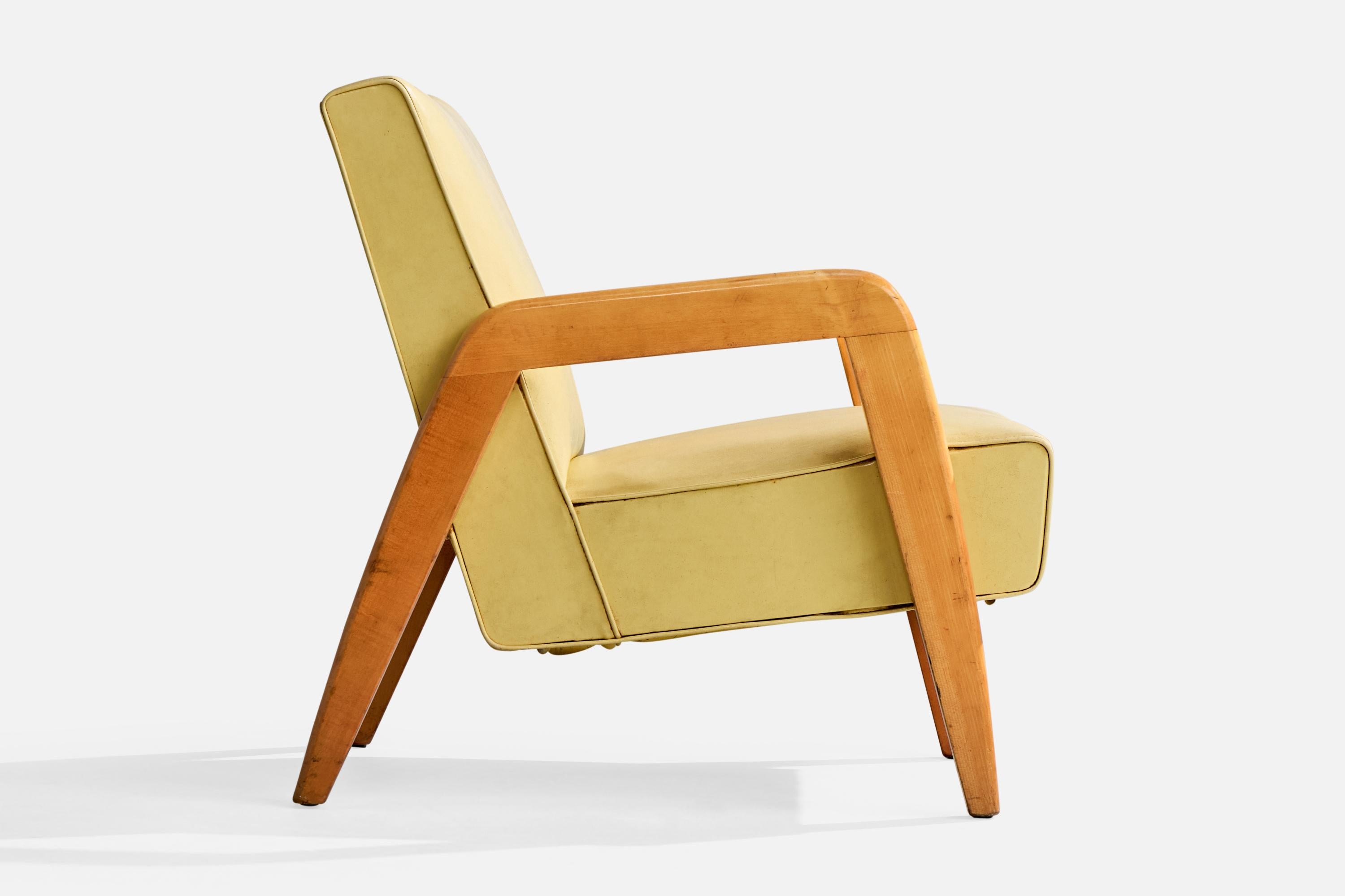 Russel Wright Attribution, Lounge Chair, Wood, Vinyl, USA, 1940s For Sale 1