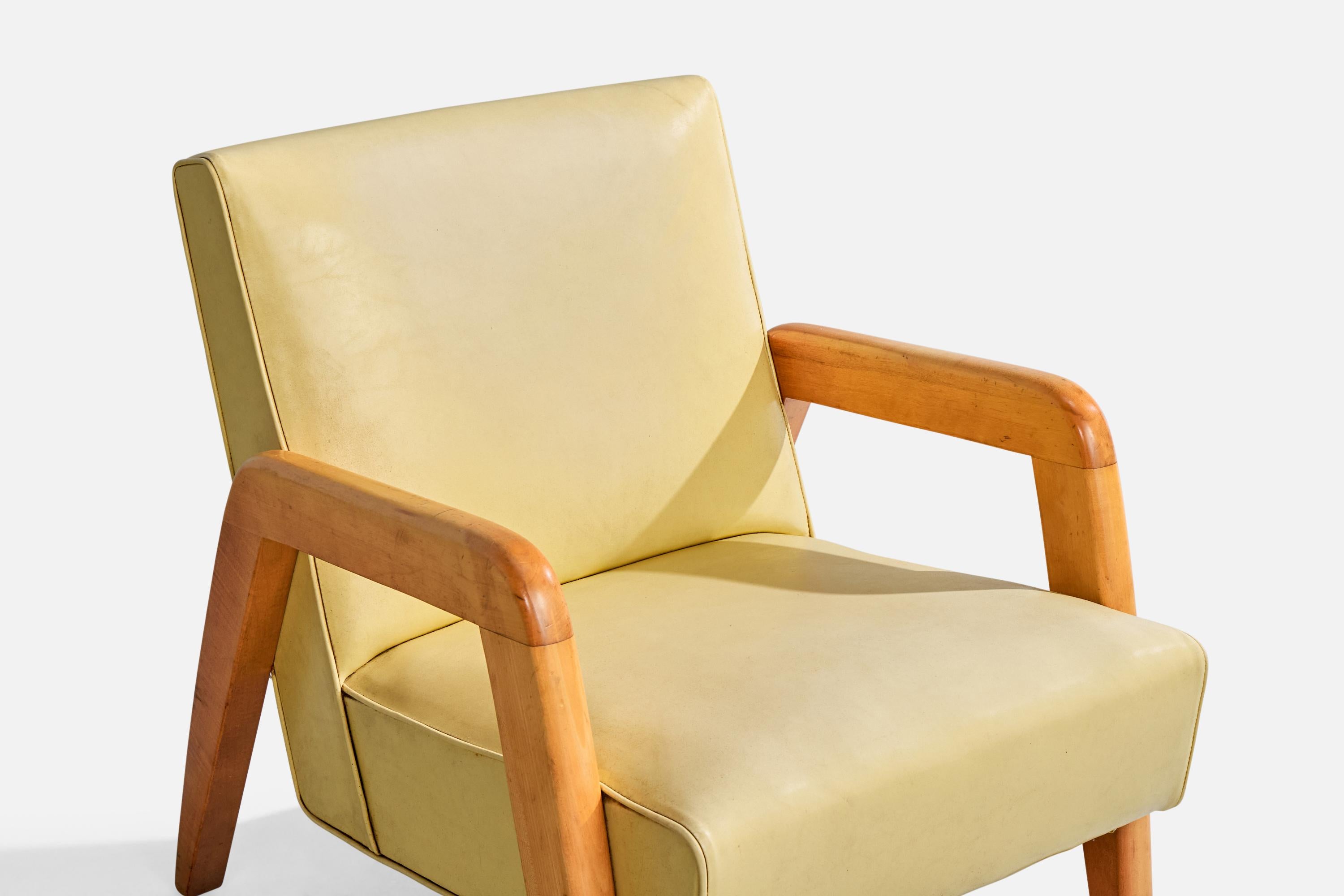 Russel Wright Attribution, Lounge Chair, Wood, Vinyl, USA, 1940s For Sale 2