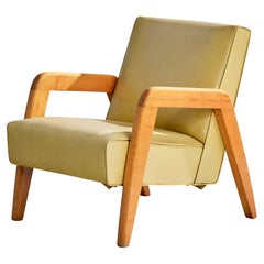 Russel Wright Attribution, Lounge Chair, Wood, Vinyl, USA, 1940s