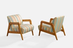 Russel Wright Attribution, Lounge Chairs, Wood, Fabric, USA, 1940s