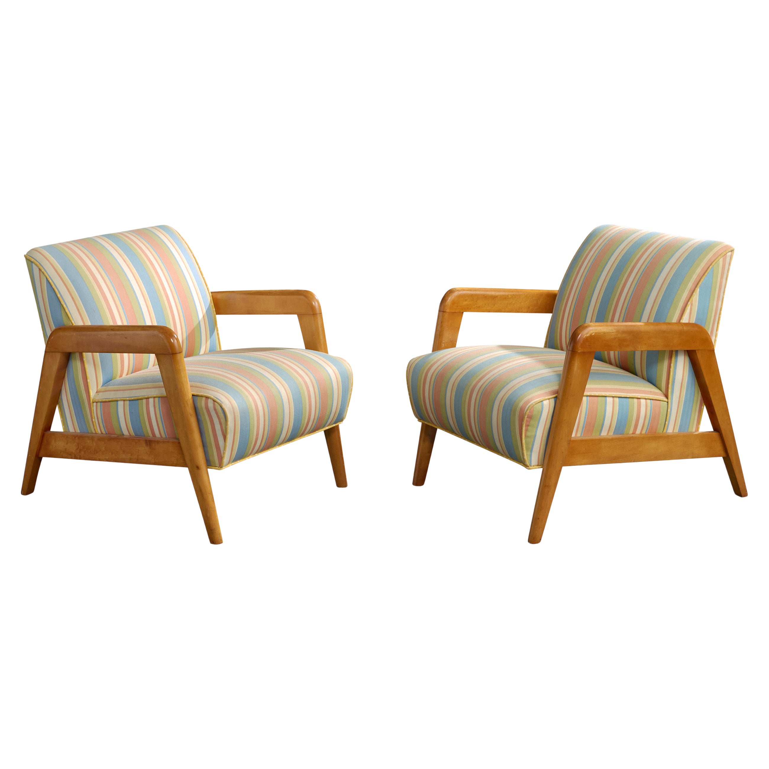 Russel Wright Atribución, Sillas de salón, Madera, Tela, EEUU, Década de 1940 en venta