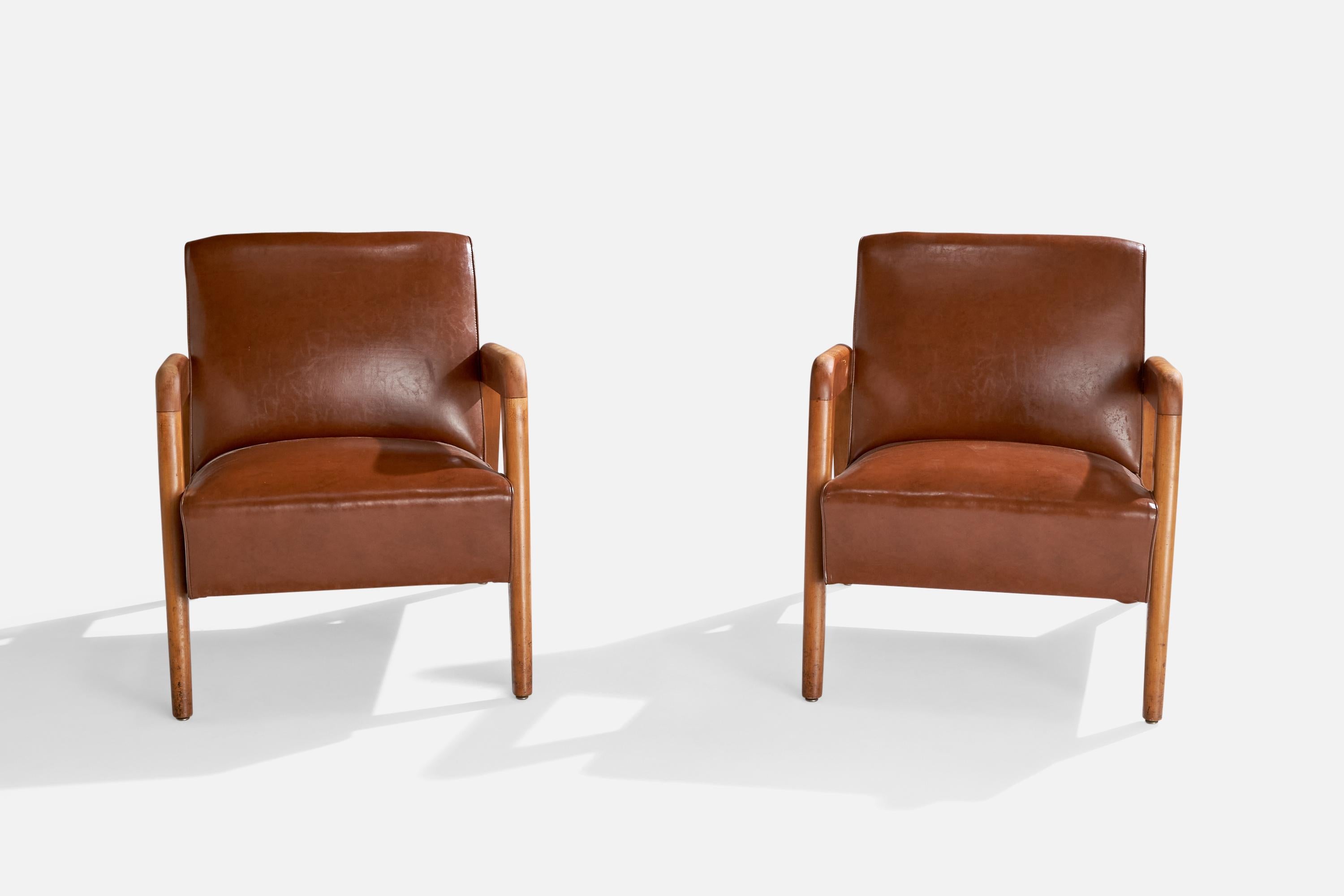 Russel Wright Attribution, Loungesessel, Holz, Leder, USA, 1940er Jahre im Angebot 6
