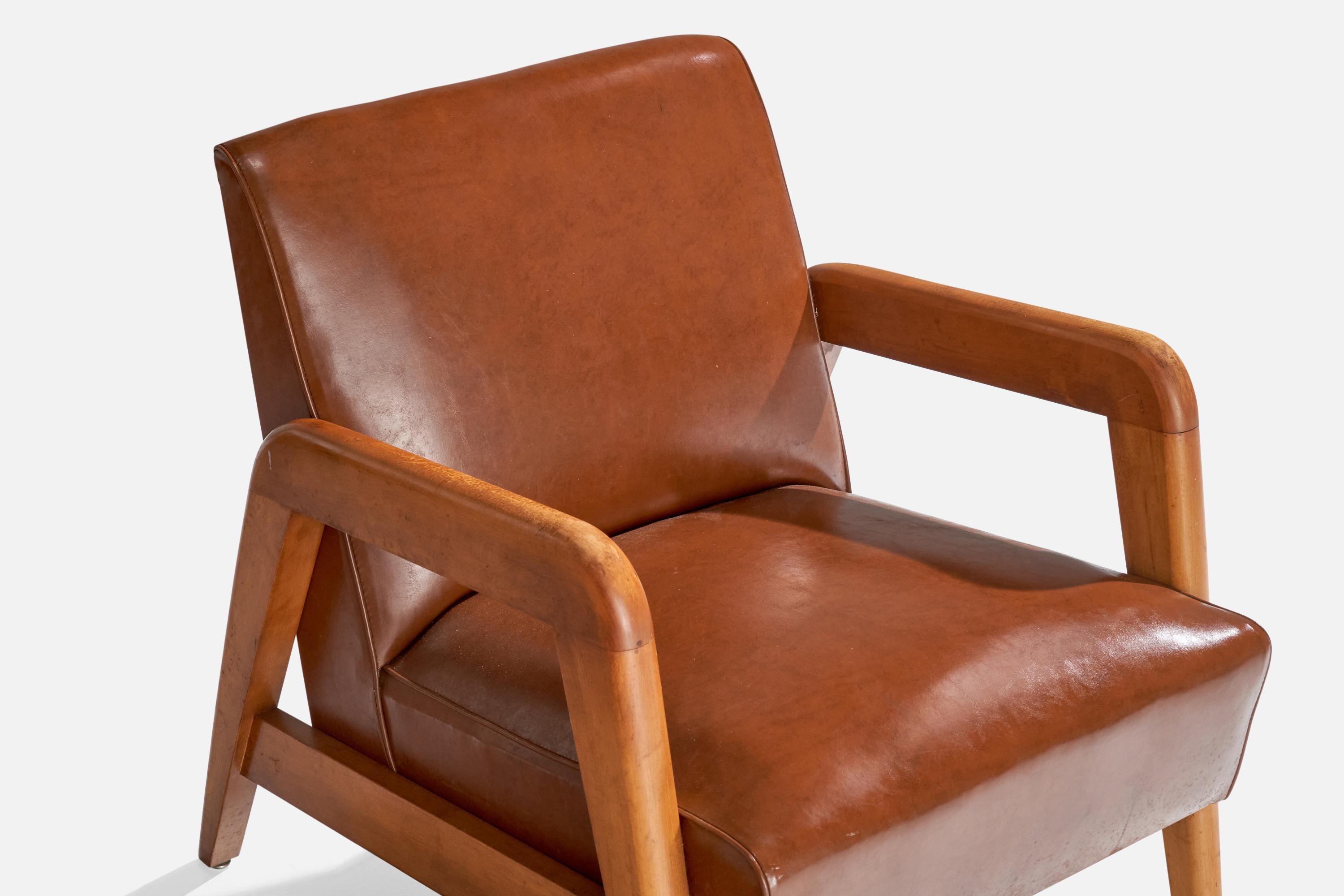 Russel Wright Attribution, Loungesessel, Holz, Leder, USA, 1940er Jahre im Angebot 7
