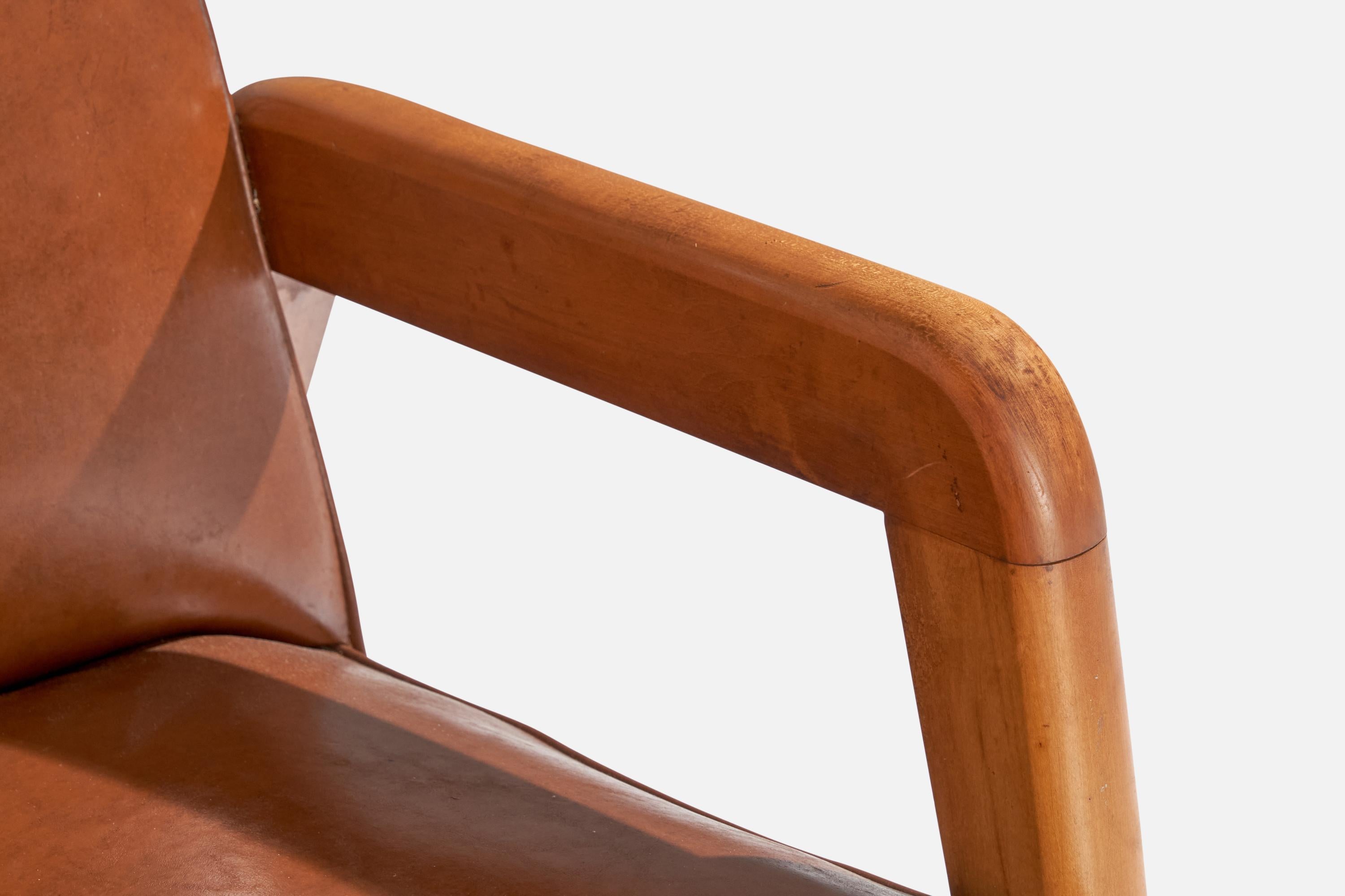 Russel Wright Attribution, Loungesessel, Holz, Leder, USA, 1940er Jahre im Angebot 9