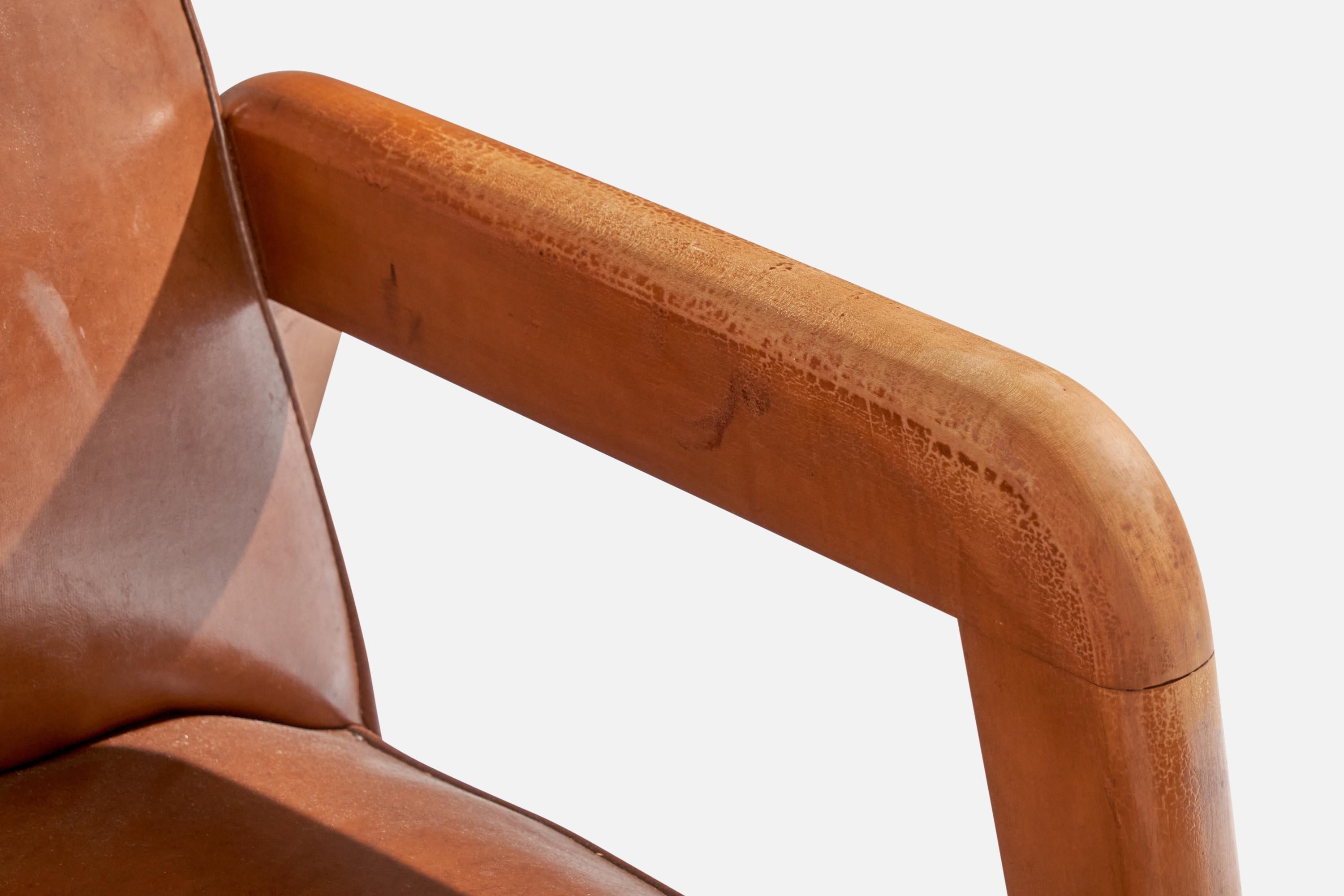 Russel Wright Attribution, Loungesessel, Holz, Leder, USA, 1940er Jahre im Angebot 10