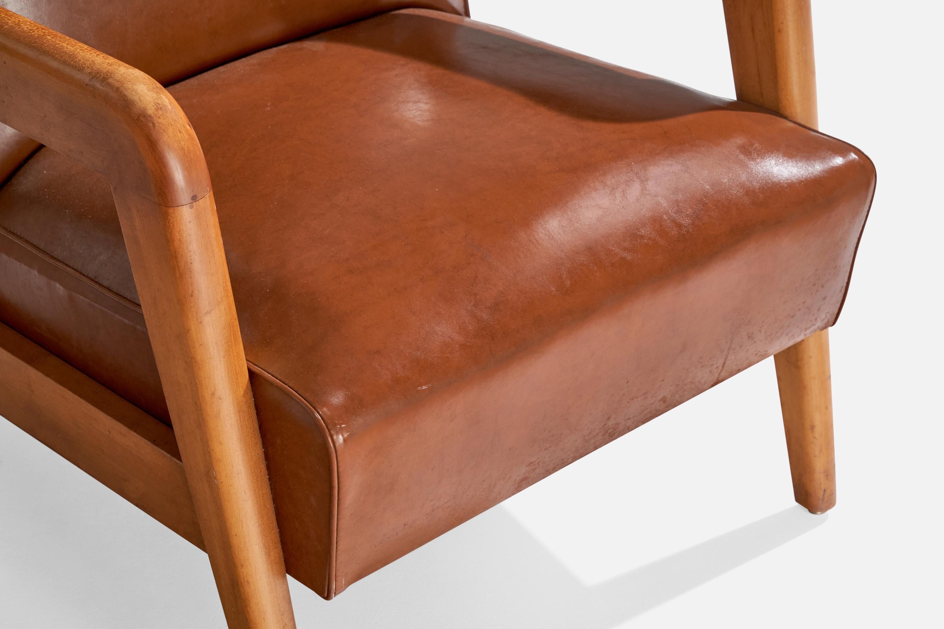 Russel Wright Attribution, Loungesessel, Holz, Leder, USA, 1940er Jahre im Angebot 2