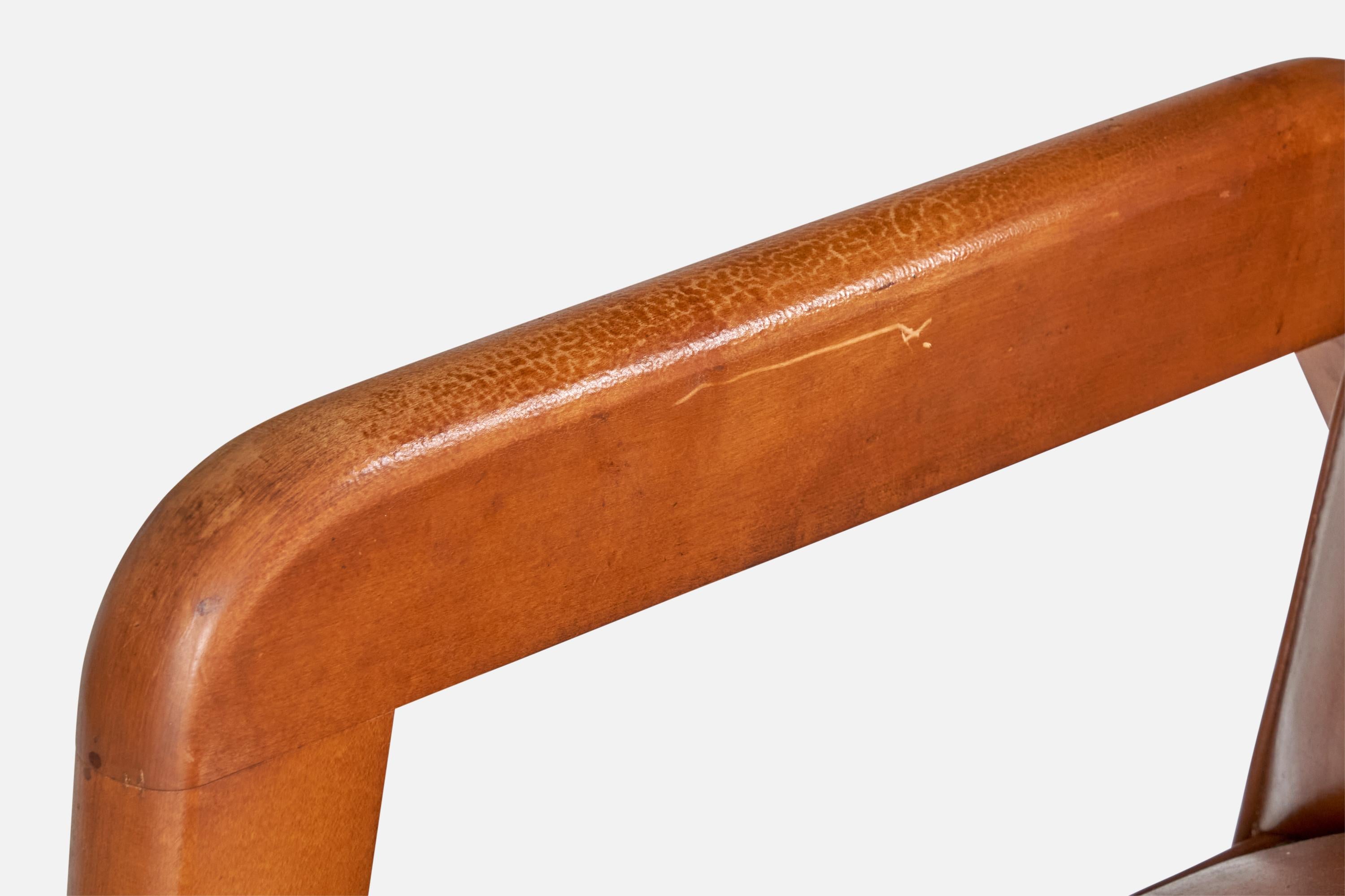 Russel Wright Attribution, Loungesessel, Holz, Leder, USA, 1940er Jahre im Angebot 5