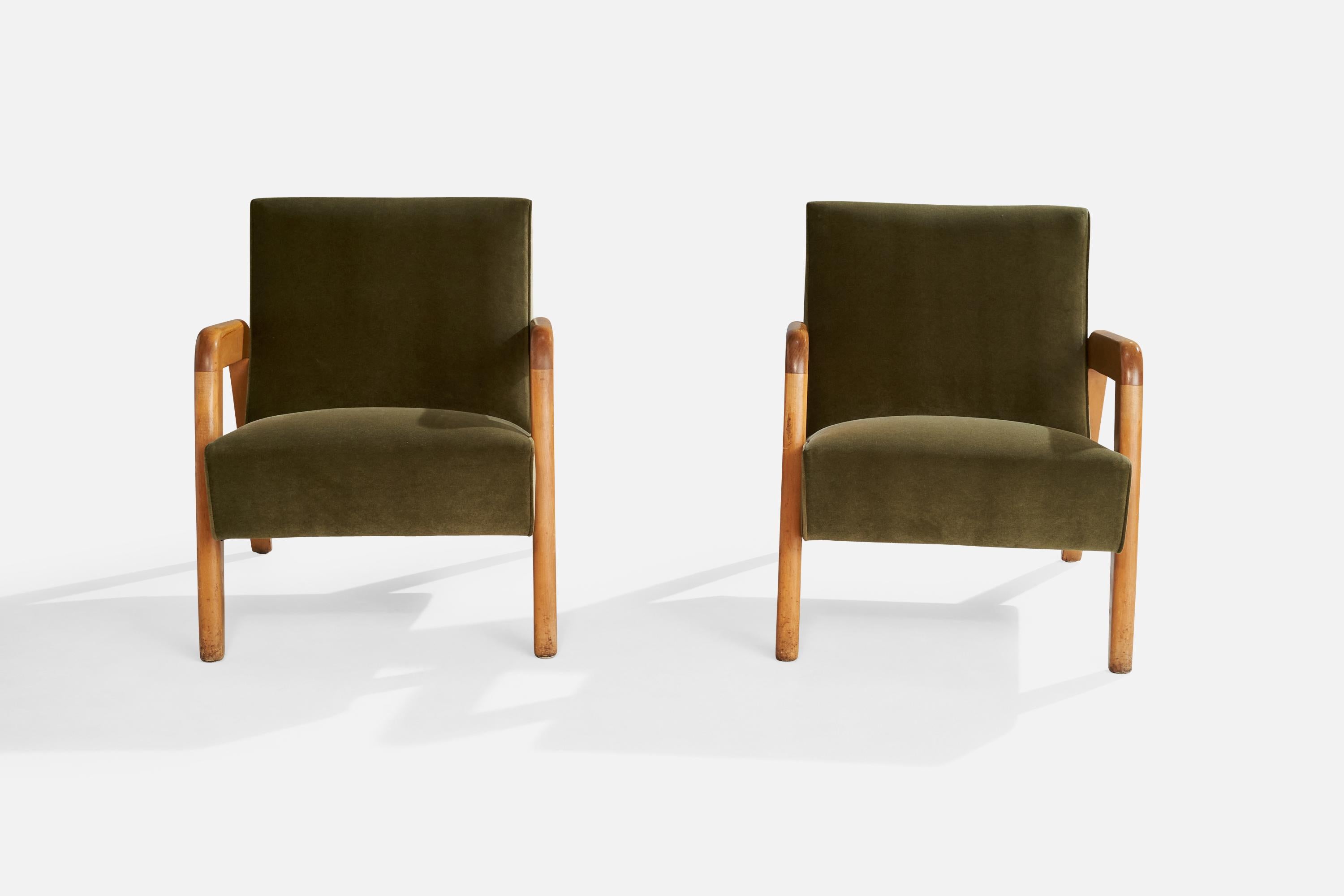Russel Wright Attribution, Lounge Chairs, Wood, Velvet, USA, 1940s For Sale 5