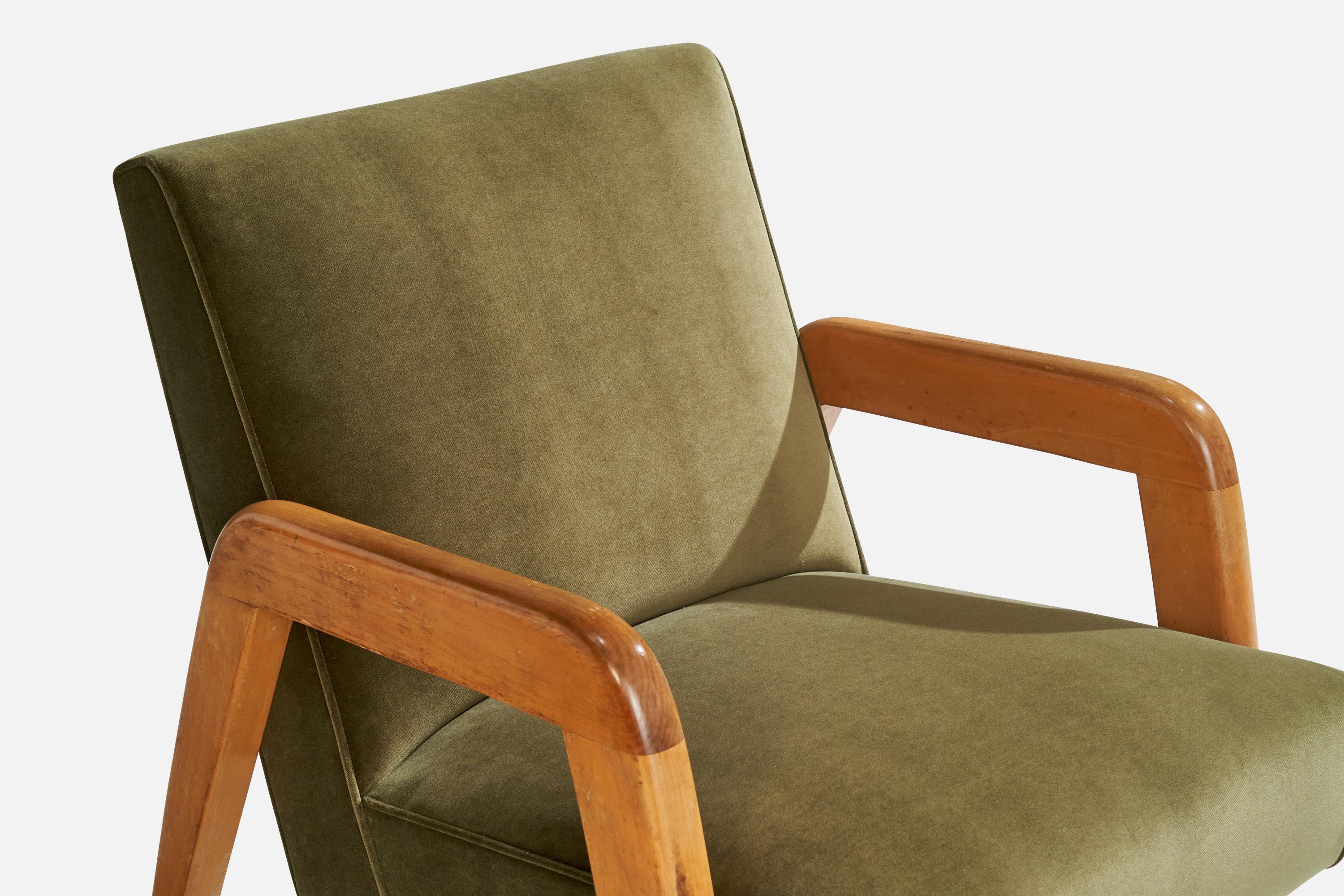 Russel Wright Attribution, Lounge Chairs, Wood, Velvet, USA, 1940s For Sale 6