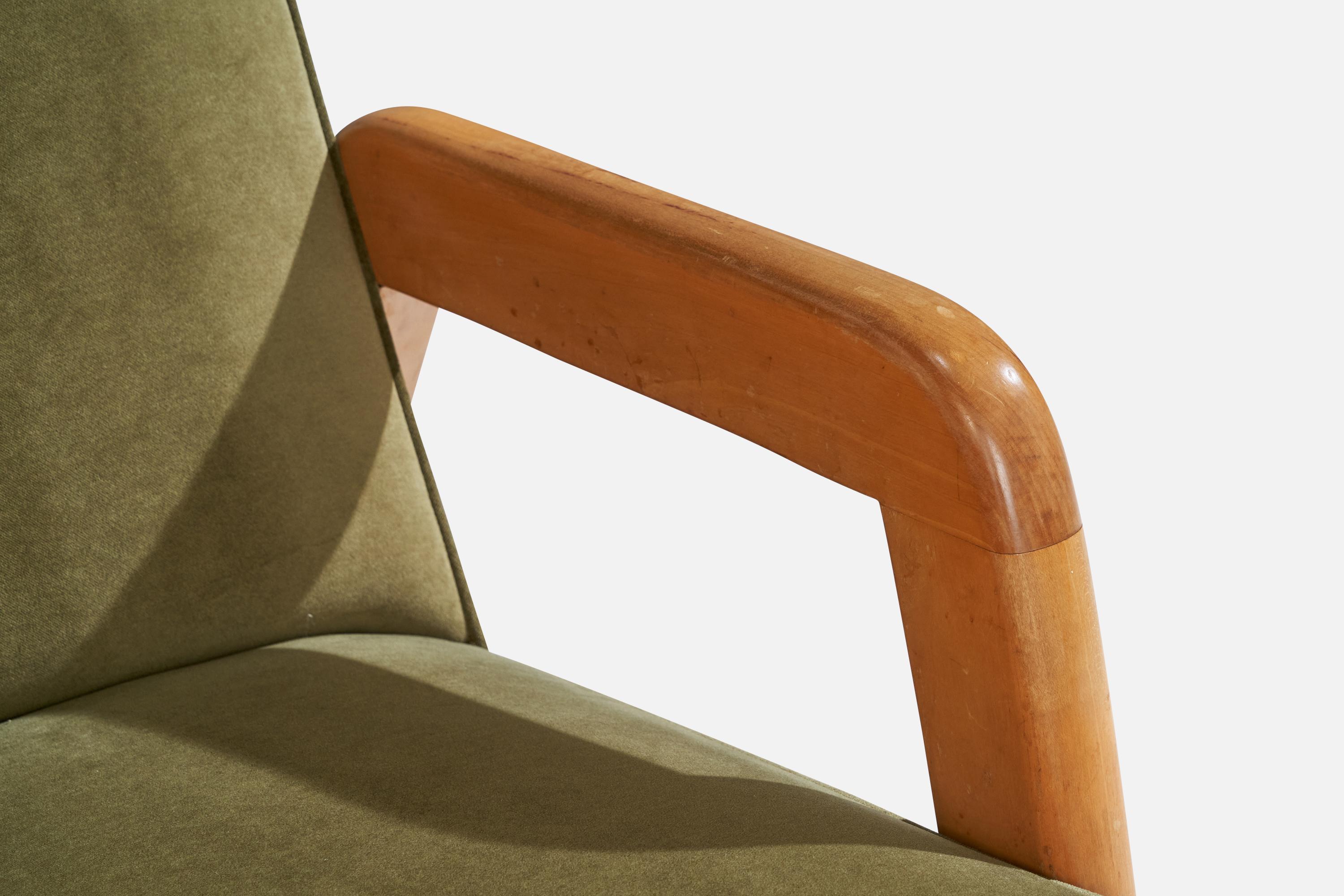 Russel Wright Attribution, Lounge Chairs, Wood, Velvet, USA, 1940s For Sale 8