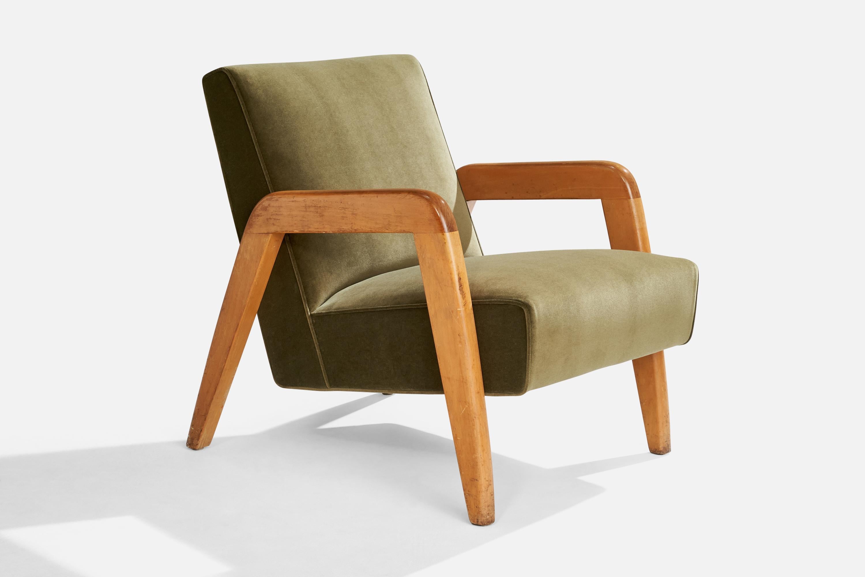 Russel Wright Attribution, Lounge Chairs, Wood, Velvet, USA, 1940s In Good Condition For Sale In High Point, NC