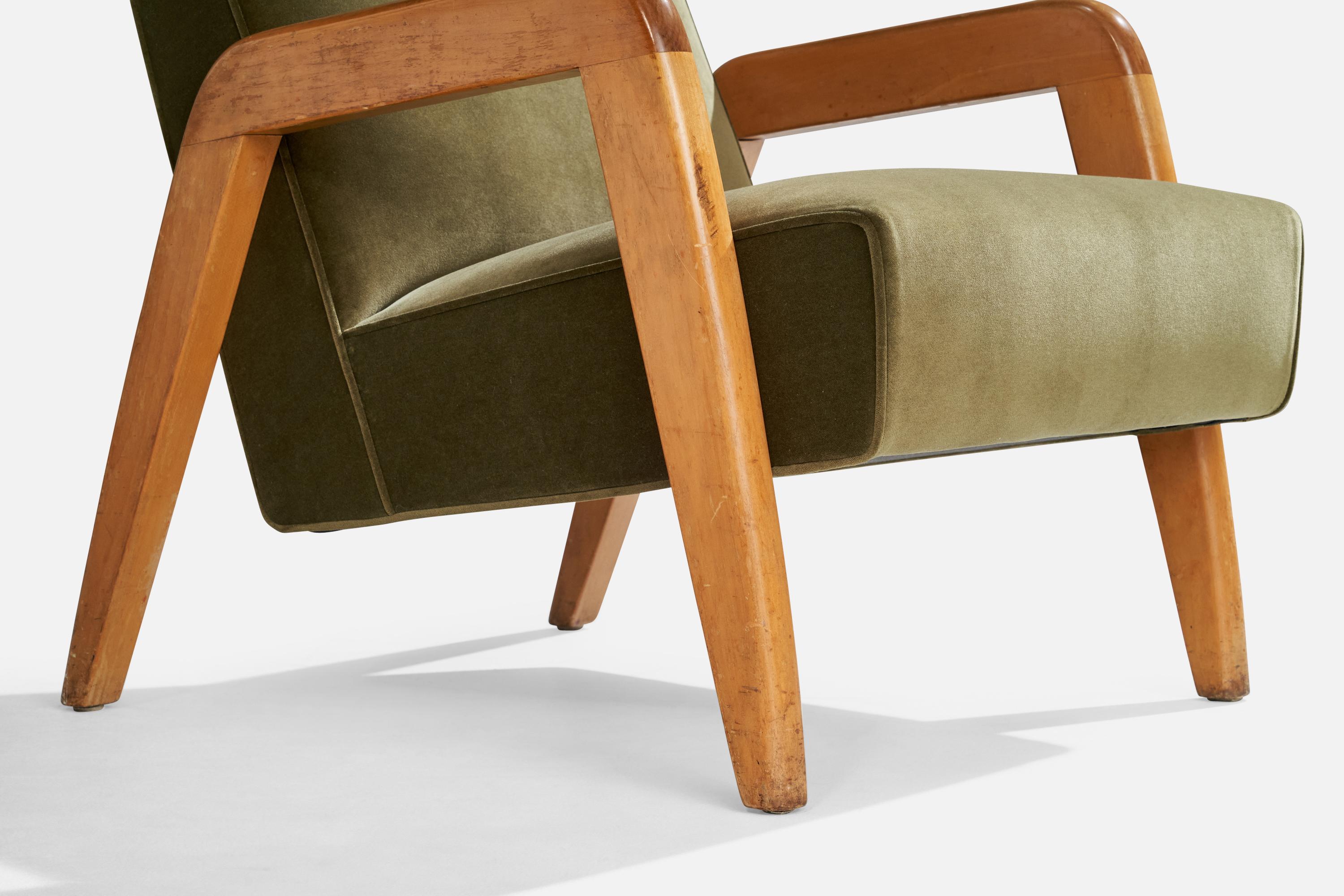 Russel Wright Attribution, Lounge Chairs, Wood, Velvet, USA, 1940s For Sale 2