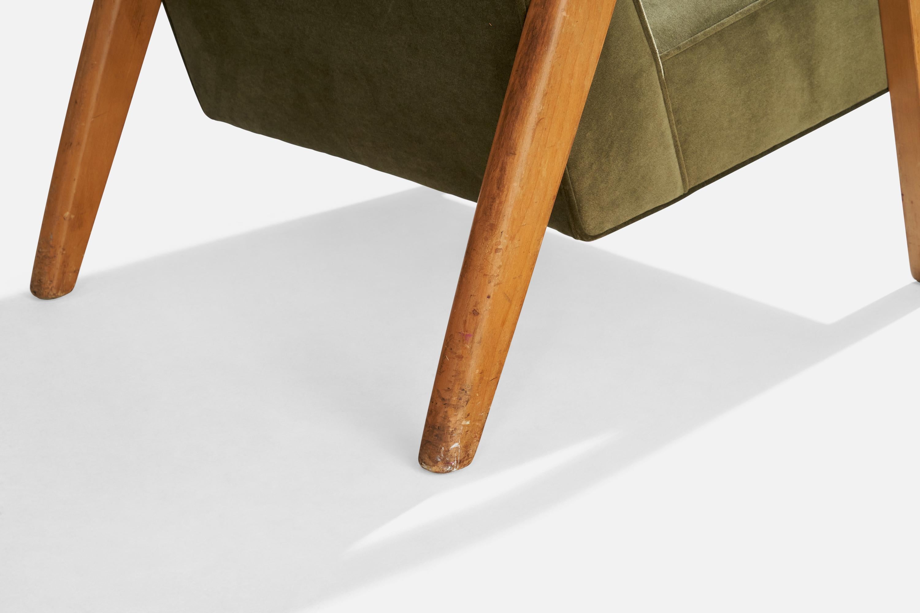 Russel Wright Attribution, Lounge Chairs, Wood, Velvet, USA, 1940s For Sale 3