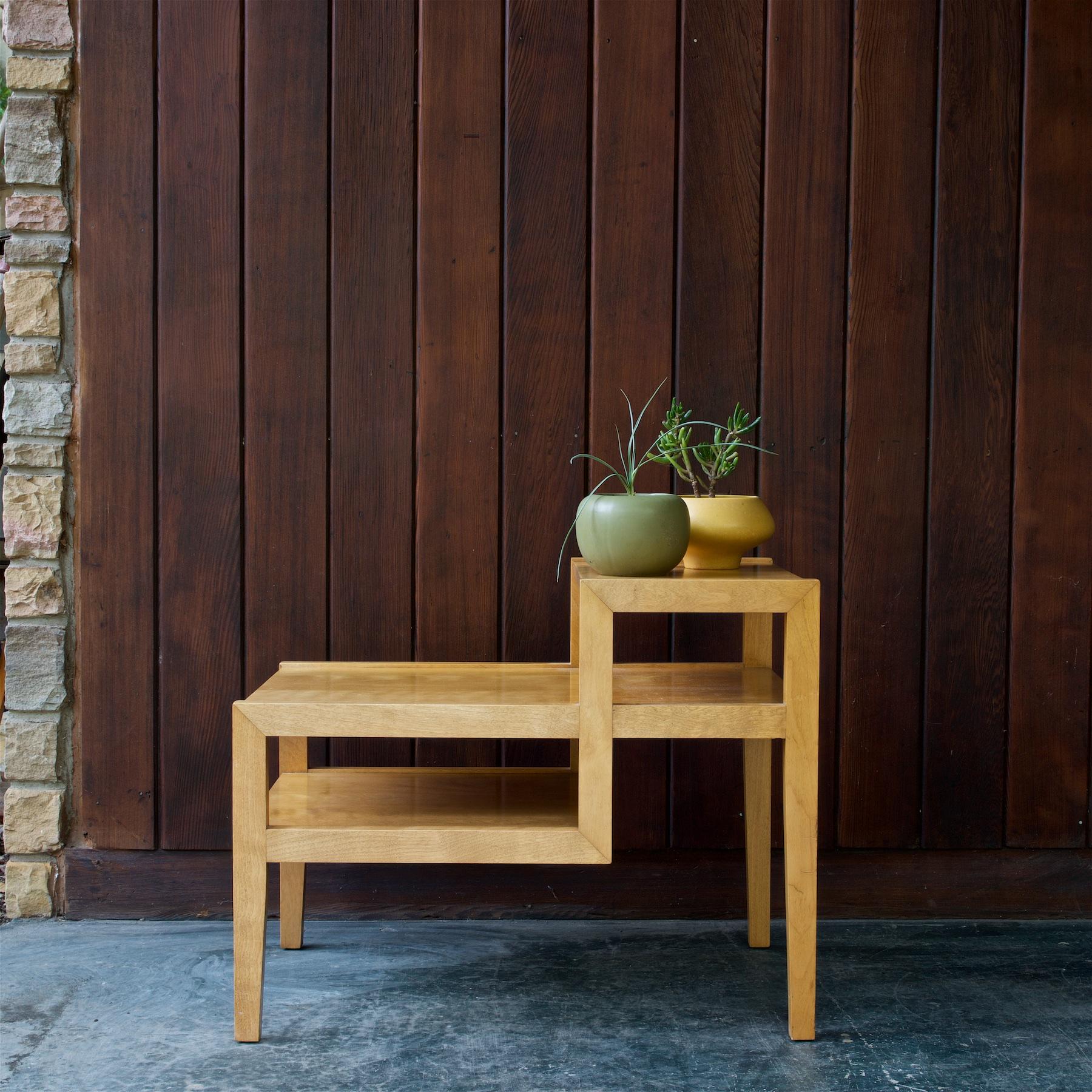 Mid-Century Modern Russel Wright Blonde Stepped Plant Stand Table Midcentury Geometric Nightstand