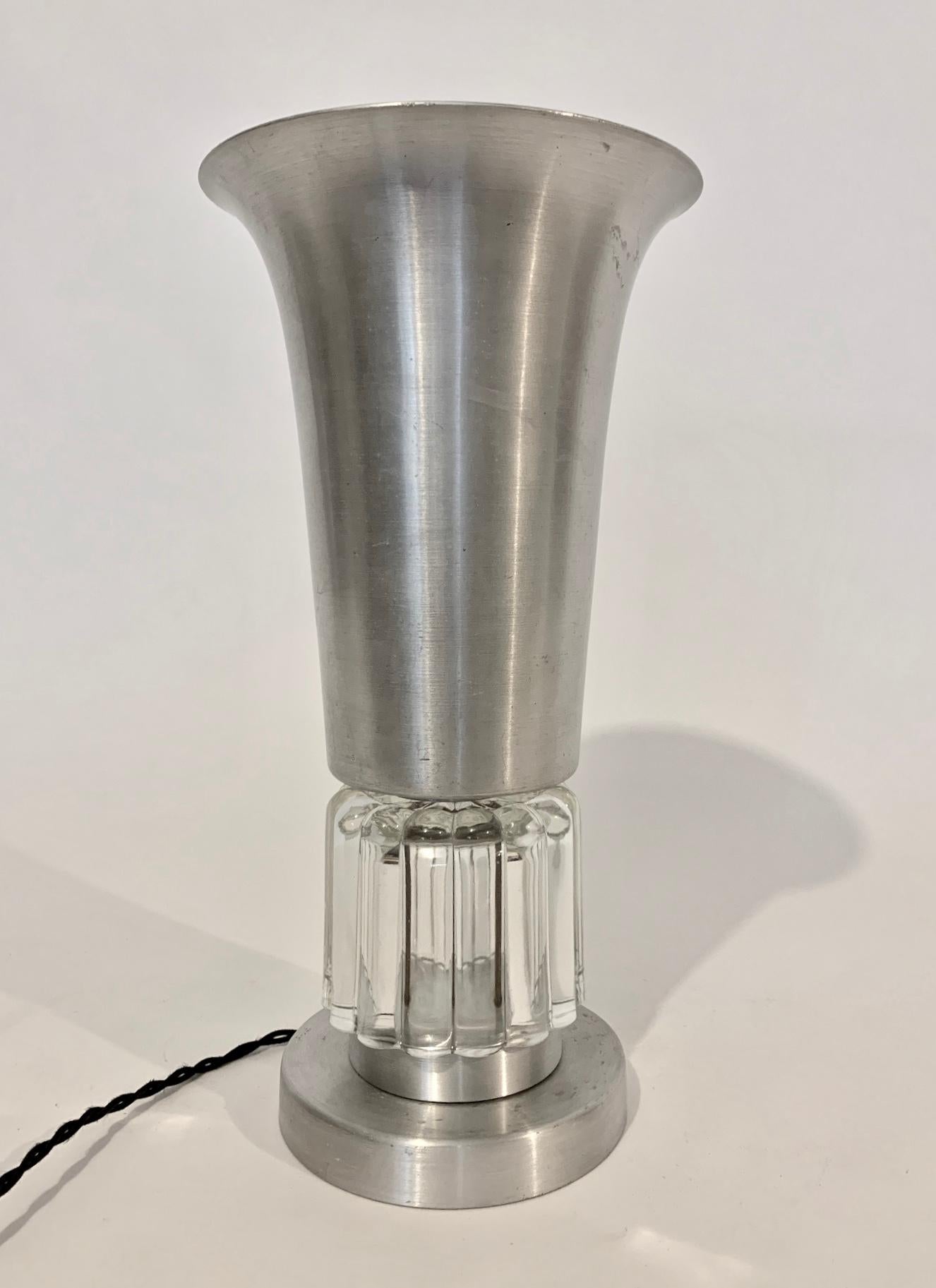 Russel Wright Brushed Aluminum and Crystal Up Light, circa 1940 2