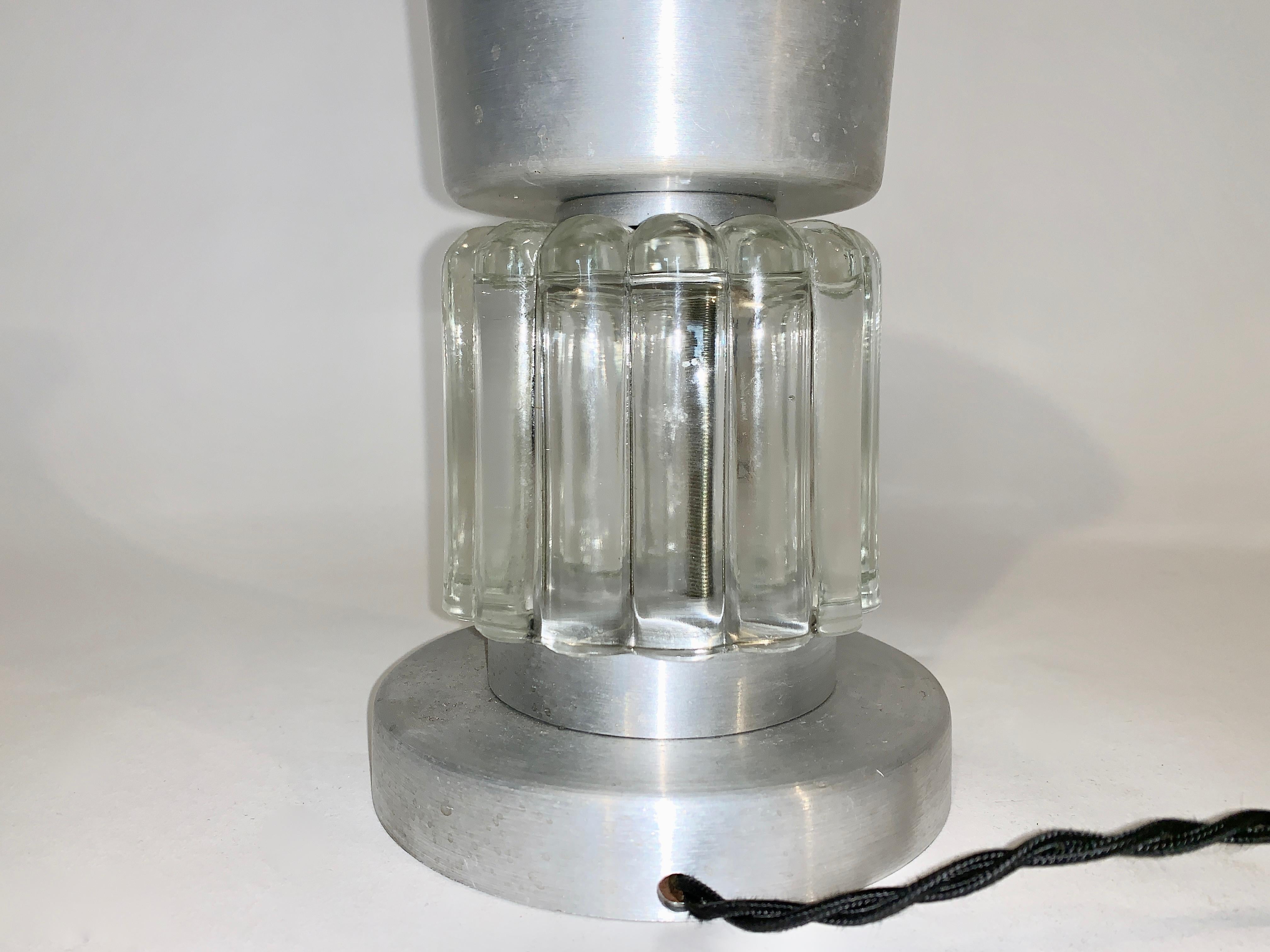 American Russel Wright Brushed Aluminum and Crystal Up Light, circa 1940