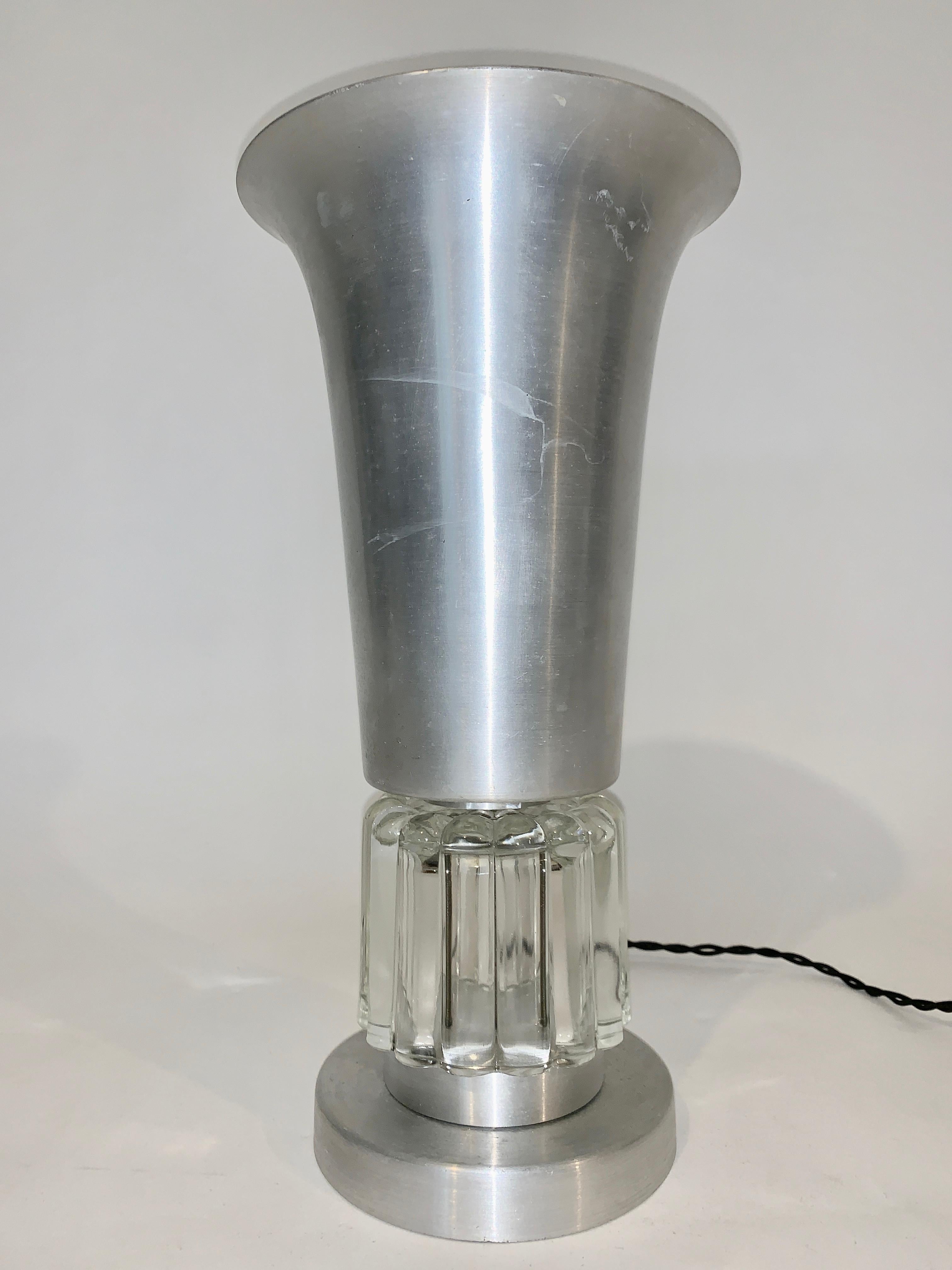 Russel Wright Brushed Aluminum and Crystal Up Light, circa 1940 1