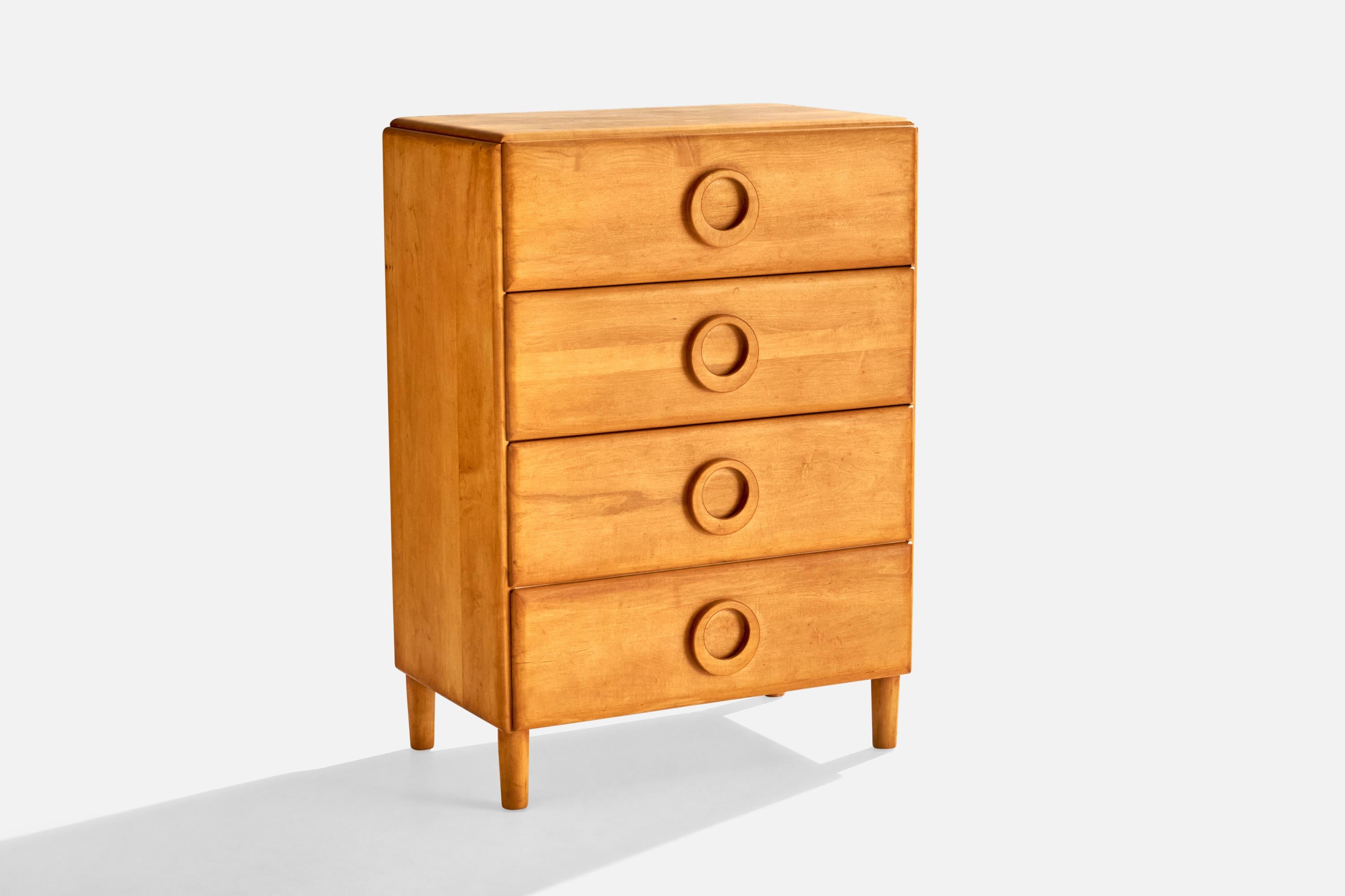 Commode en érable conçue par Russel Wright et produite par Conant Ball, États-Unis, vers les années 1950.
