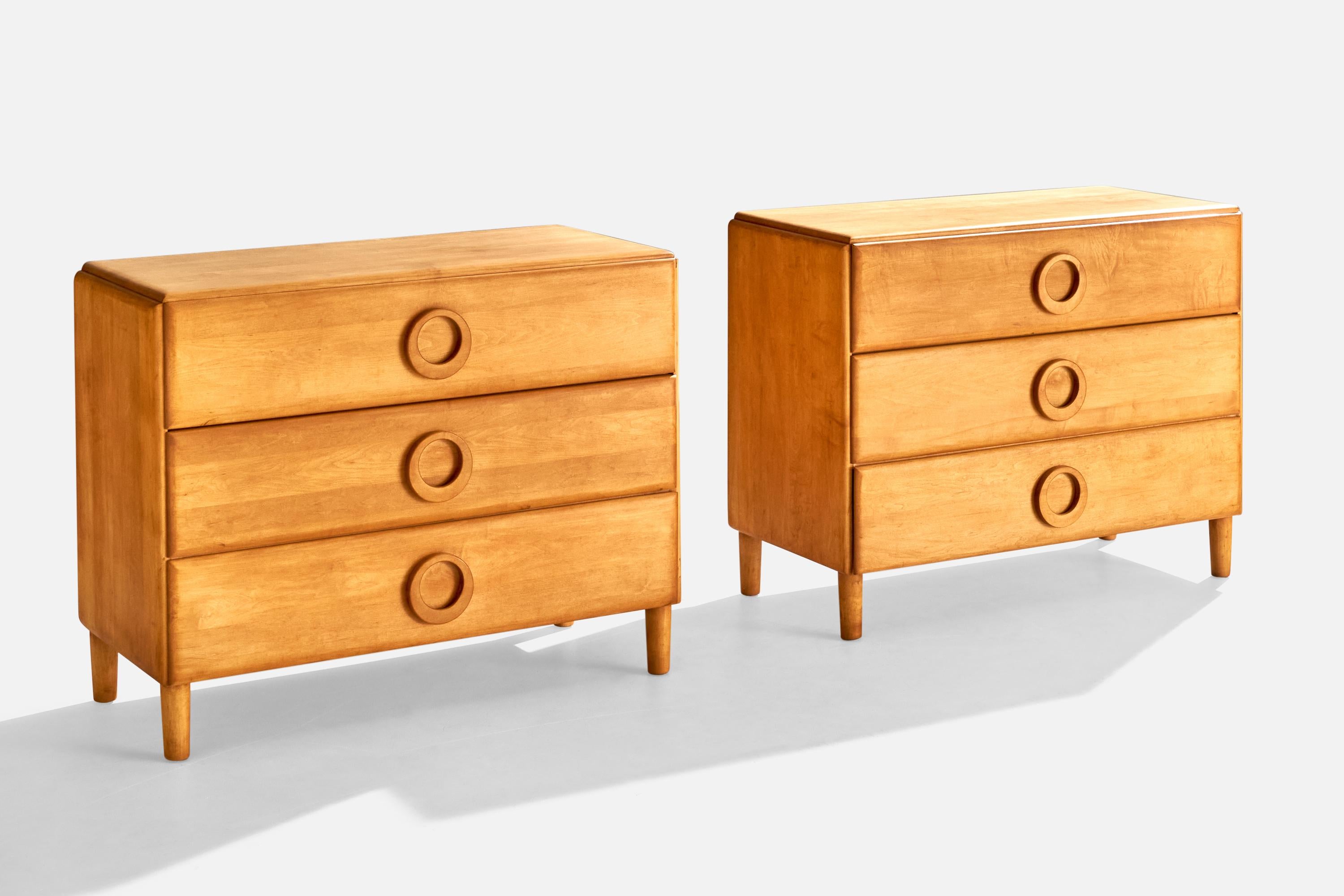 A pair of maple chests of drawers designed by Russel Wright and produced by Conant Ball, USA, c. 1950s.
