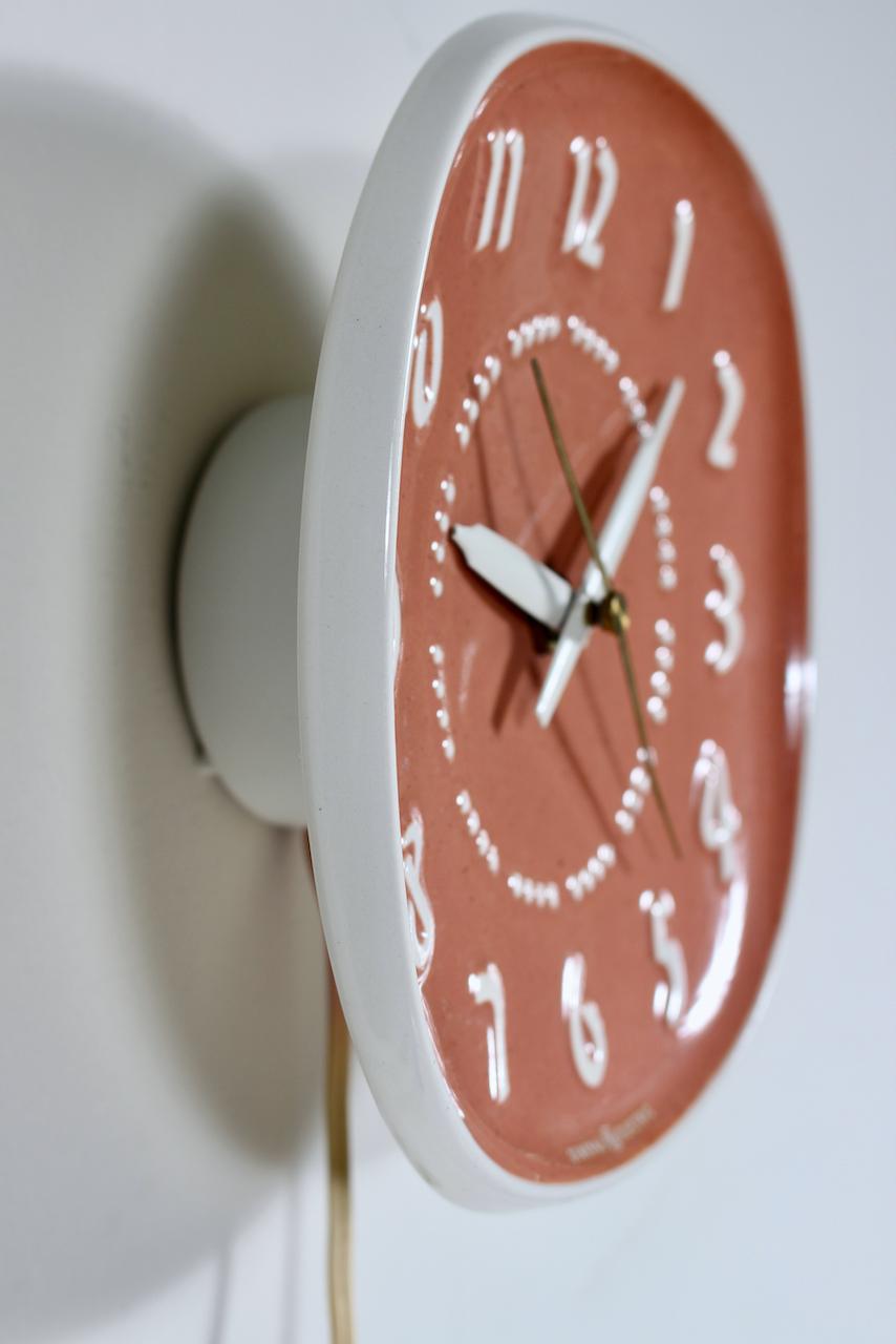 Russel Wright General Electric & Harkerware Ceramic Coral Hanging Wall Clock For Sale 1