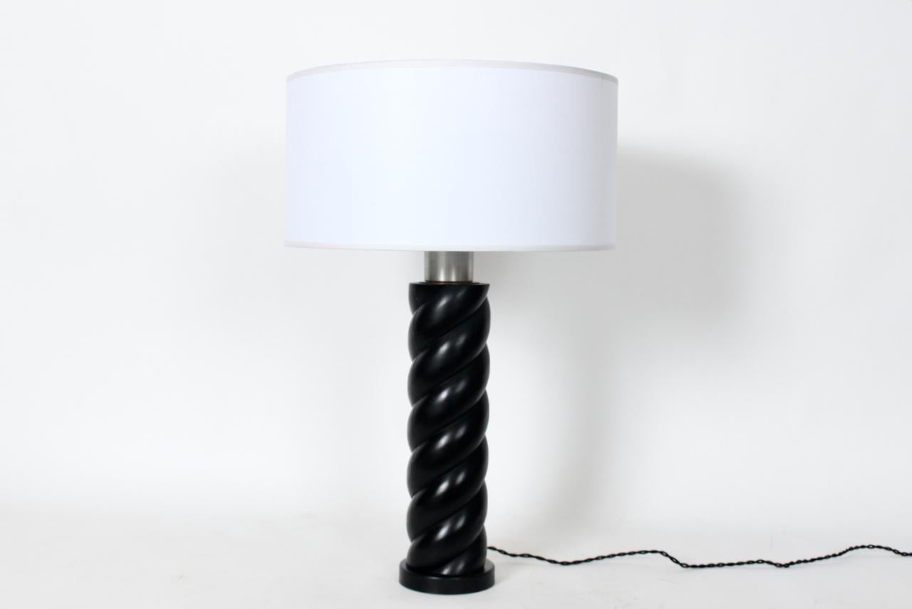 Mid-Century Modern Russel Wright Ebonized Oak Barley Twist Table Lamp, Circa 1940 For Sale