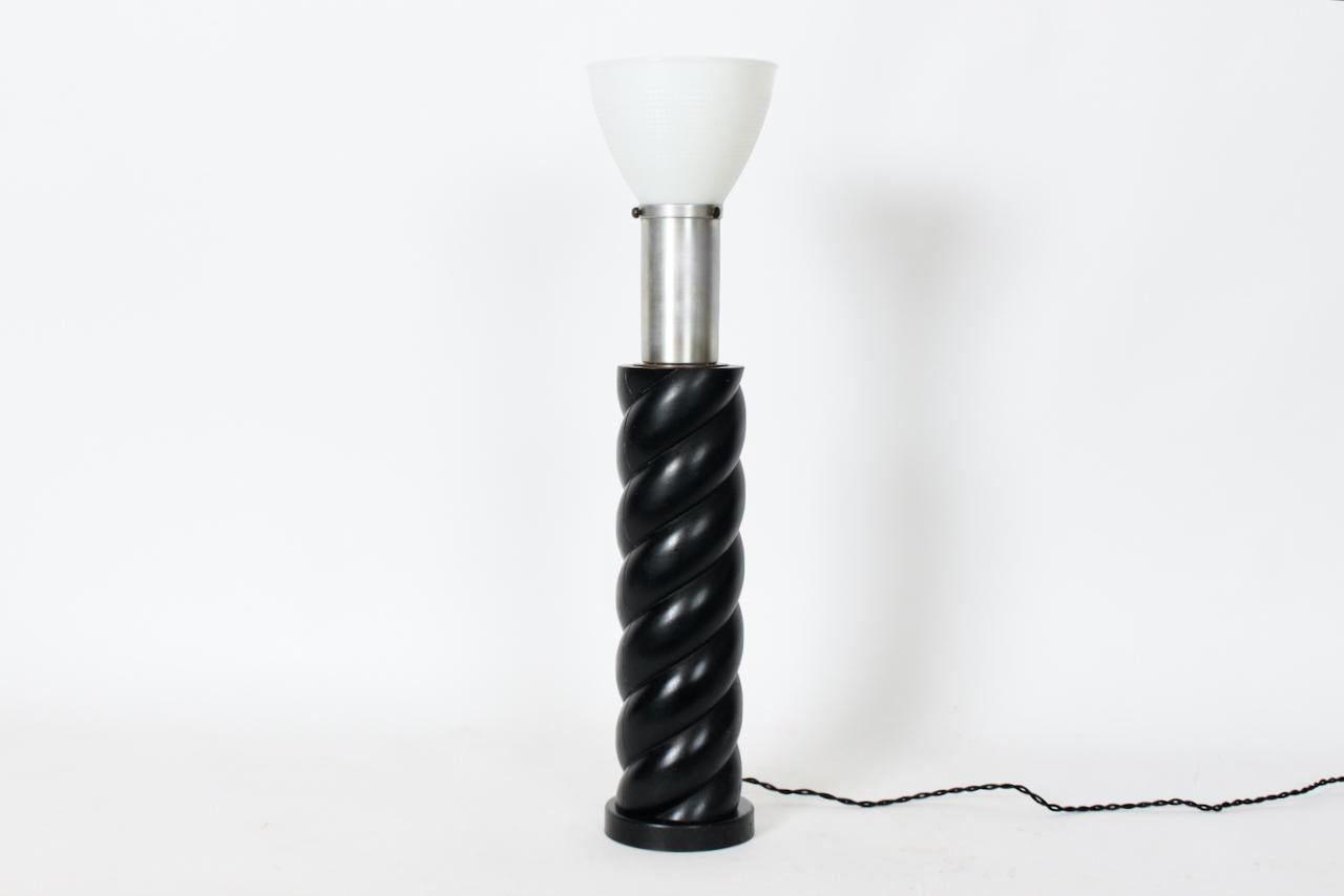 American Russel Wright Ebonized Oak Barley Twist Table Lamp, Circa 1940 For Sale