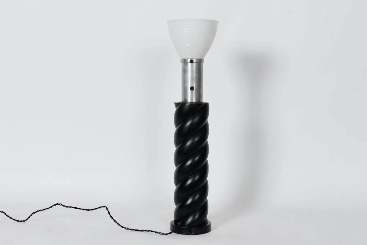 Russel Wright Ebonized Oak Barley Twist Table Lamp, Circa 1940 In Good Condition For Sale In Bainbridge, NY