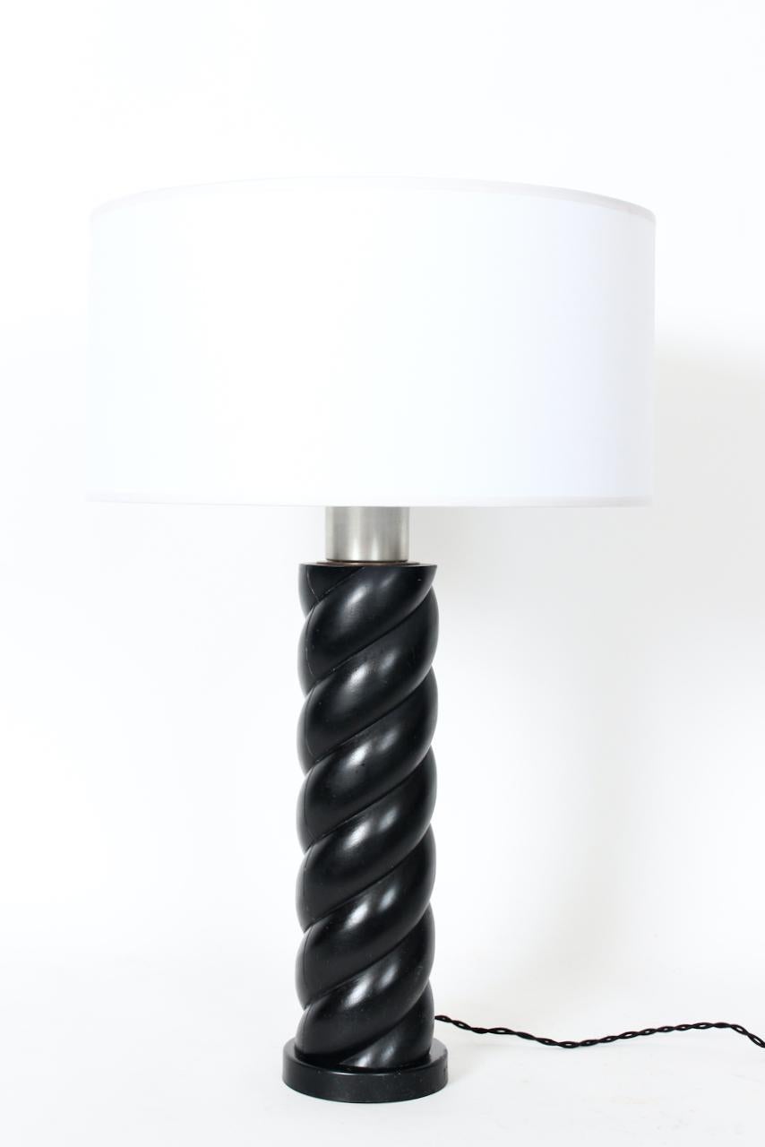Mid-20th Century Russel Wright Ebonized Oak Barley Twist Table Lamp, Circa 1940 For Sale
