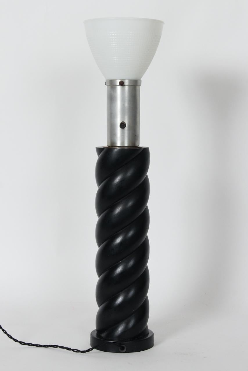 Wood Russel Wright Ebonized Oak Barley Twist Table Lamp, Circa 1940 For Sale