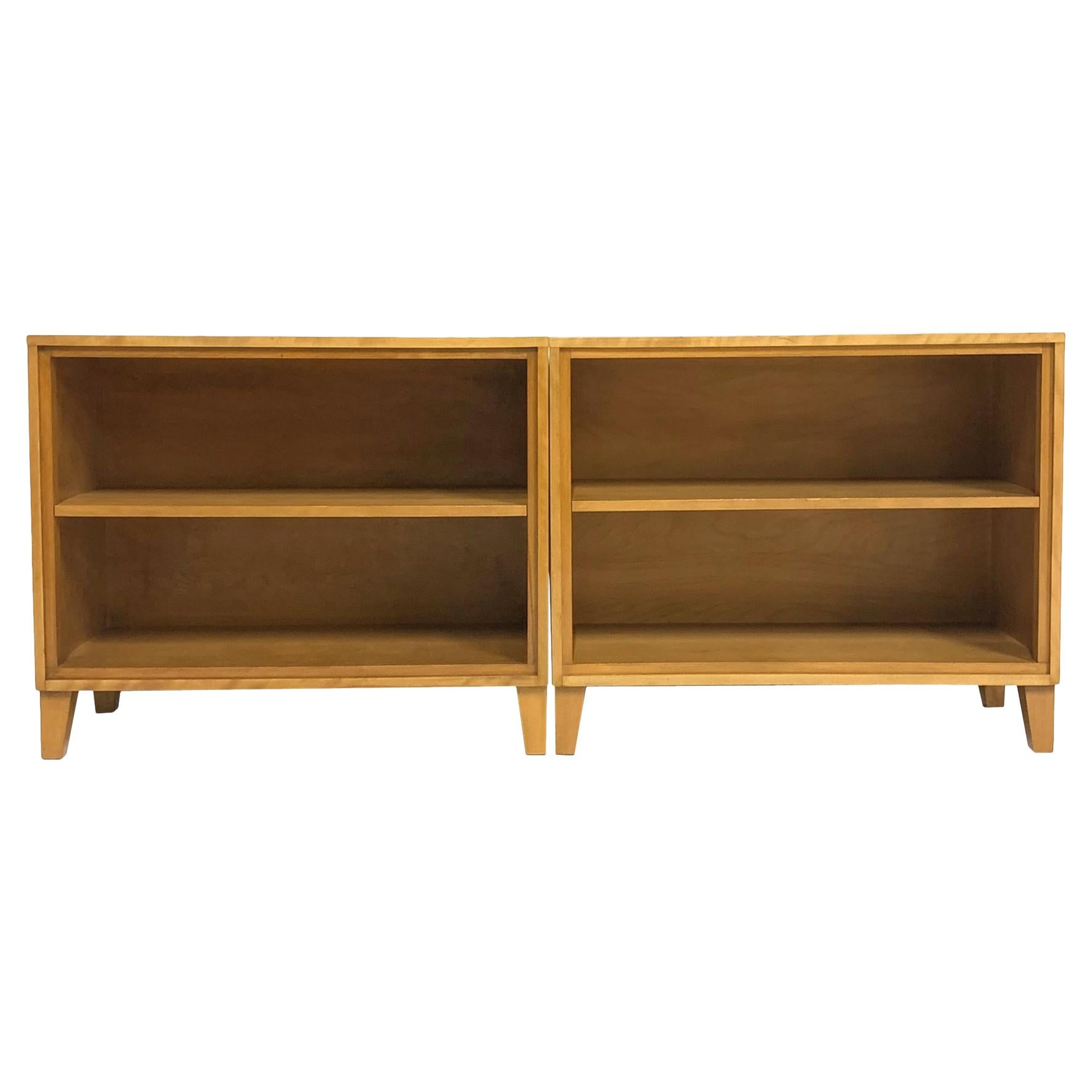 Russel Wright for Conant Ball Blonde Maple Bookcases Shelves Display Shelf, Pair