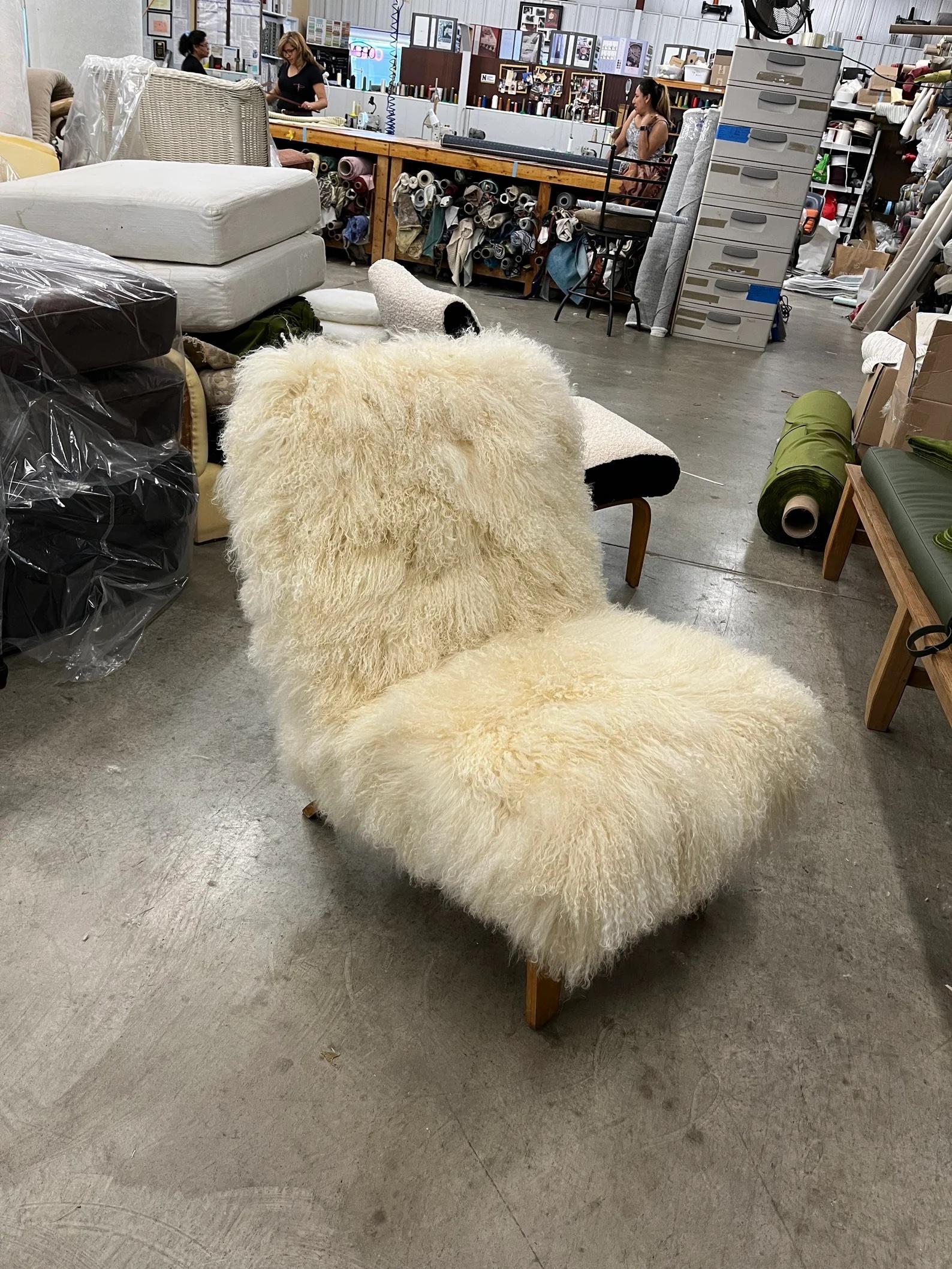 Russel Wright for Thonet Mid-Century Modern Mongolian Shag Lounger
Mid Century Modern Mongolian Shag Lounger
Excellent Refurbished Vintage Condition!
Reupholstered in commercial grade Mongolian Fur/Shag. 
 