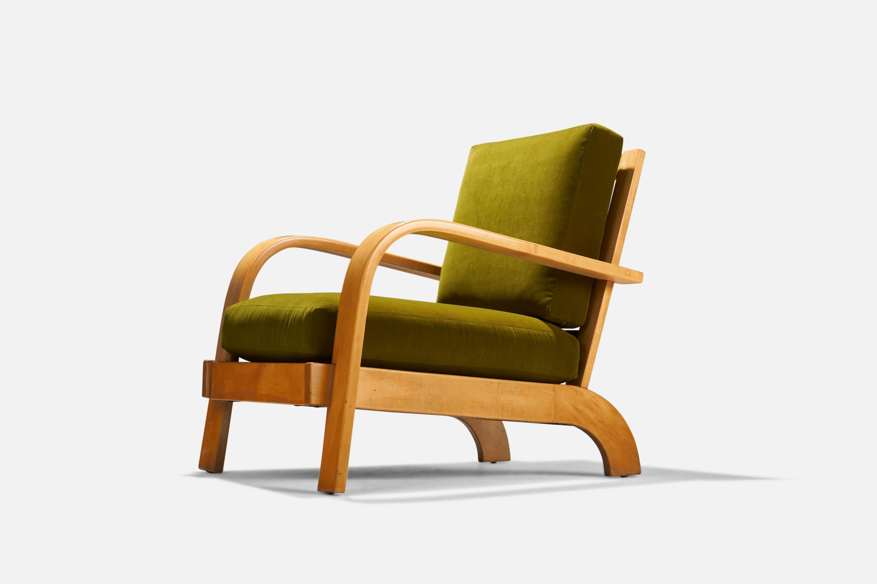American Russel Wright, Lounge Chairs, Green Velvet, Maple, Conant Ball, Usa, C. 1936
