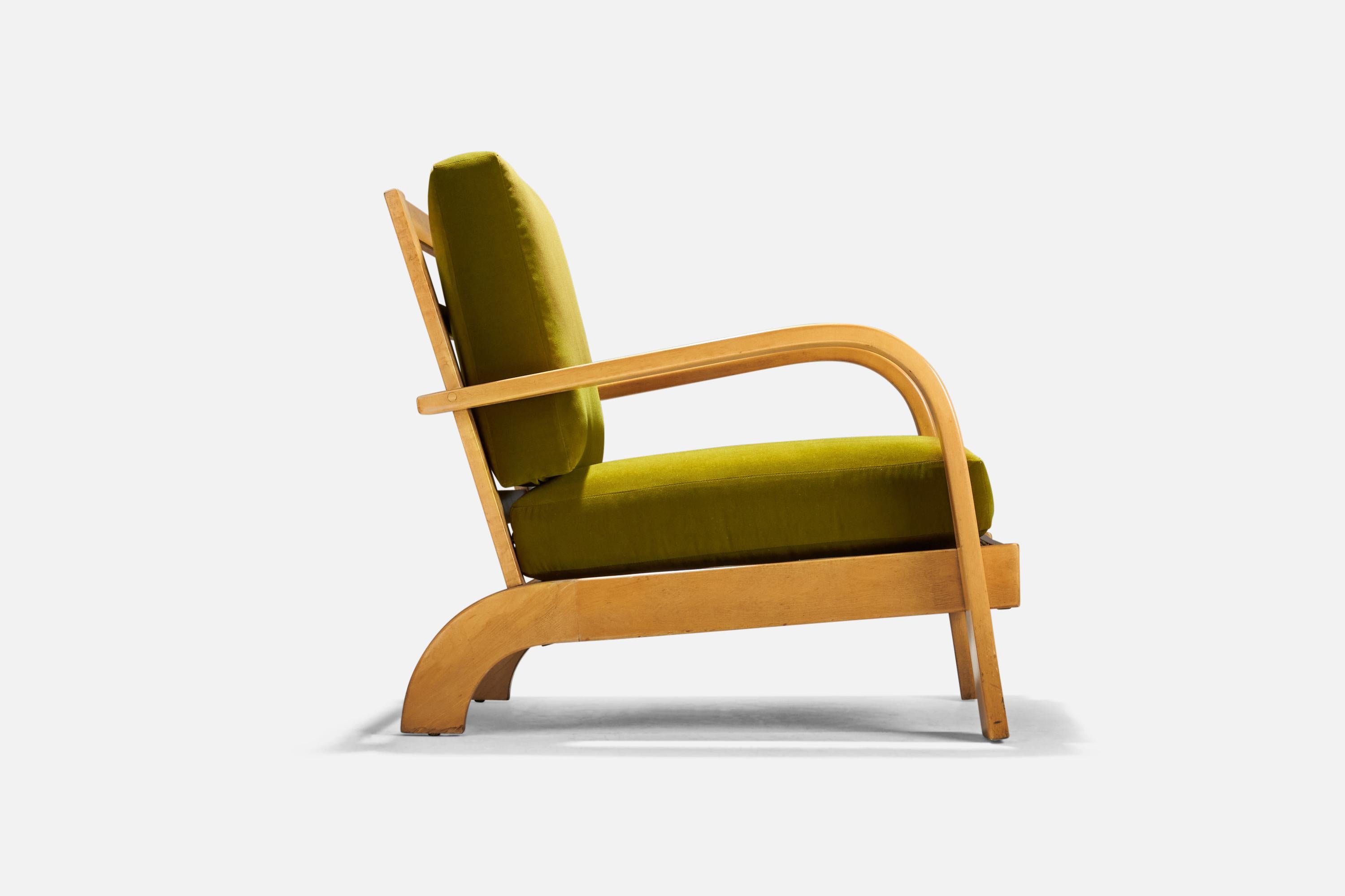 Mid-20th Century Russel Wright, Lounge Chairs, Green Velvet, Maple, Conant Ball, Usa, C. 1936