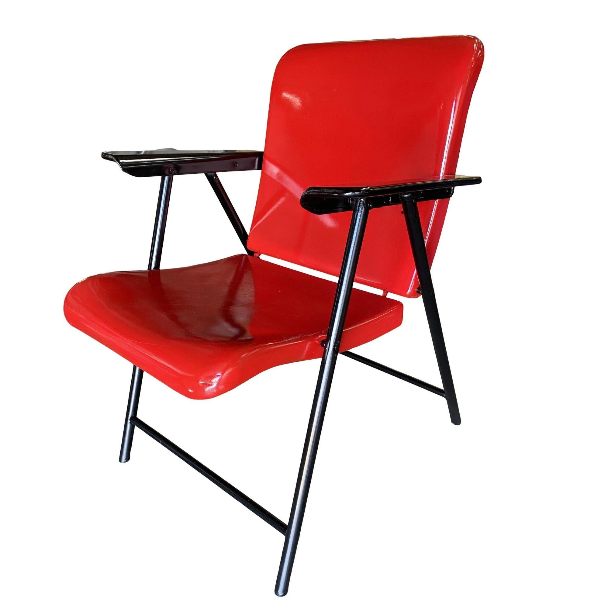 Mid-Century Modern Russel Wright Outdoor/Patio Steel Folding Chair by Schwayder Bros, 5 Available For Sale