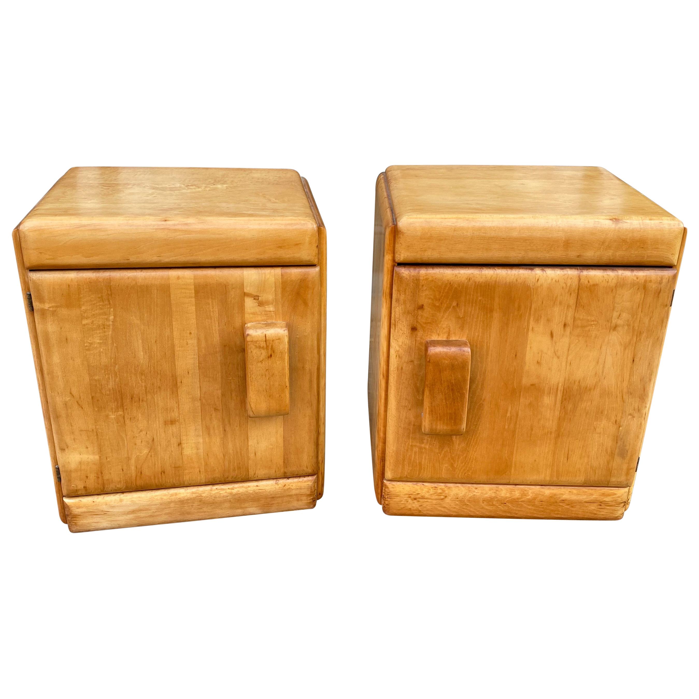 Russel Wright Pair of American Modern Solid Maple Nightstands