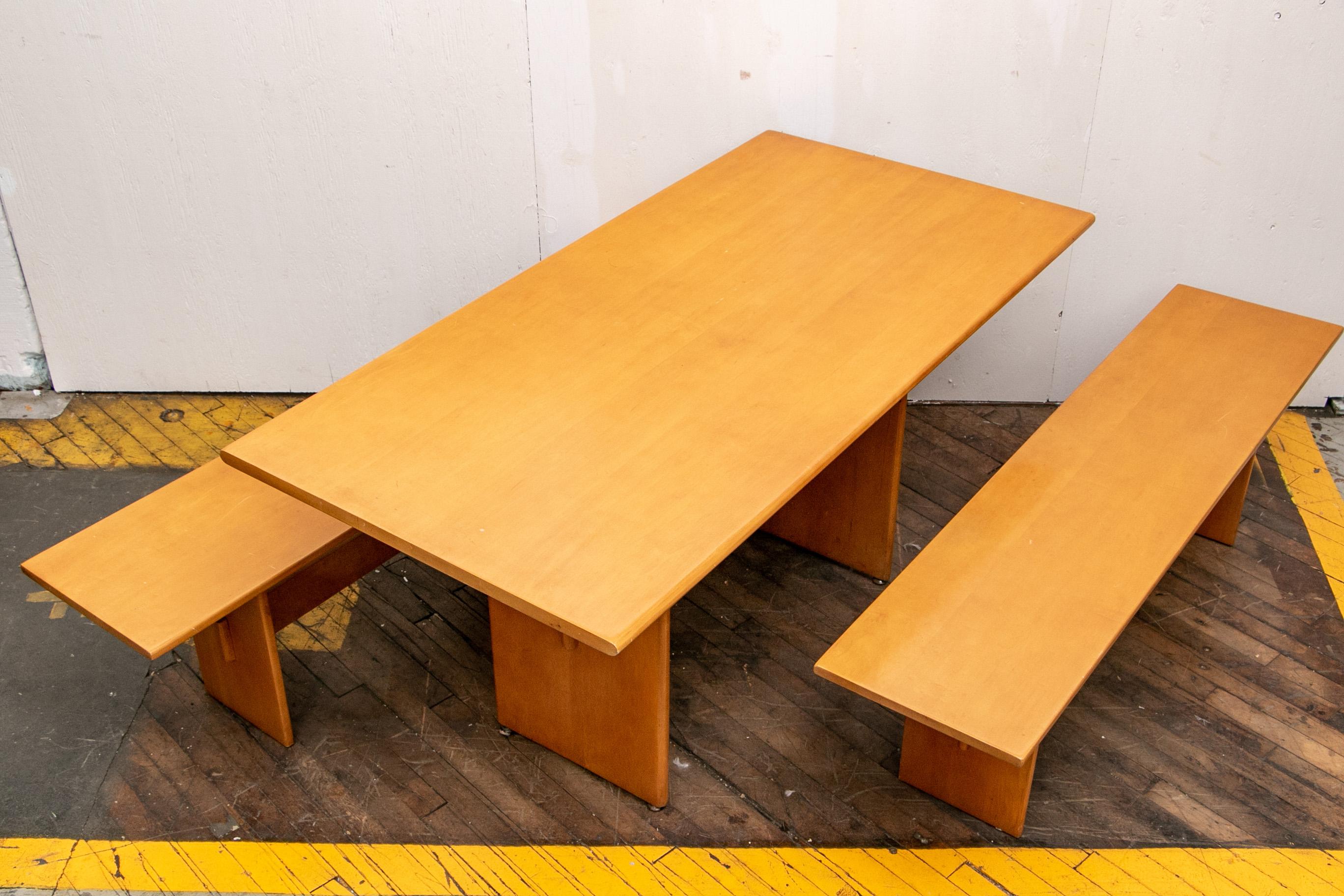 Russel Wright Set of a Maple Table and Two Benches 7