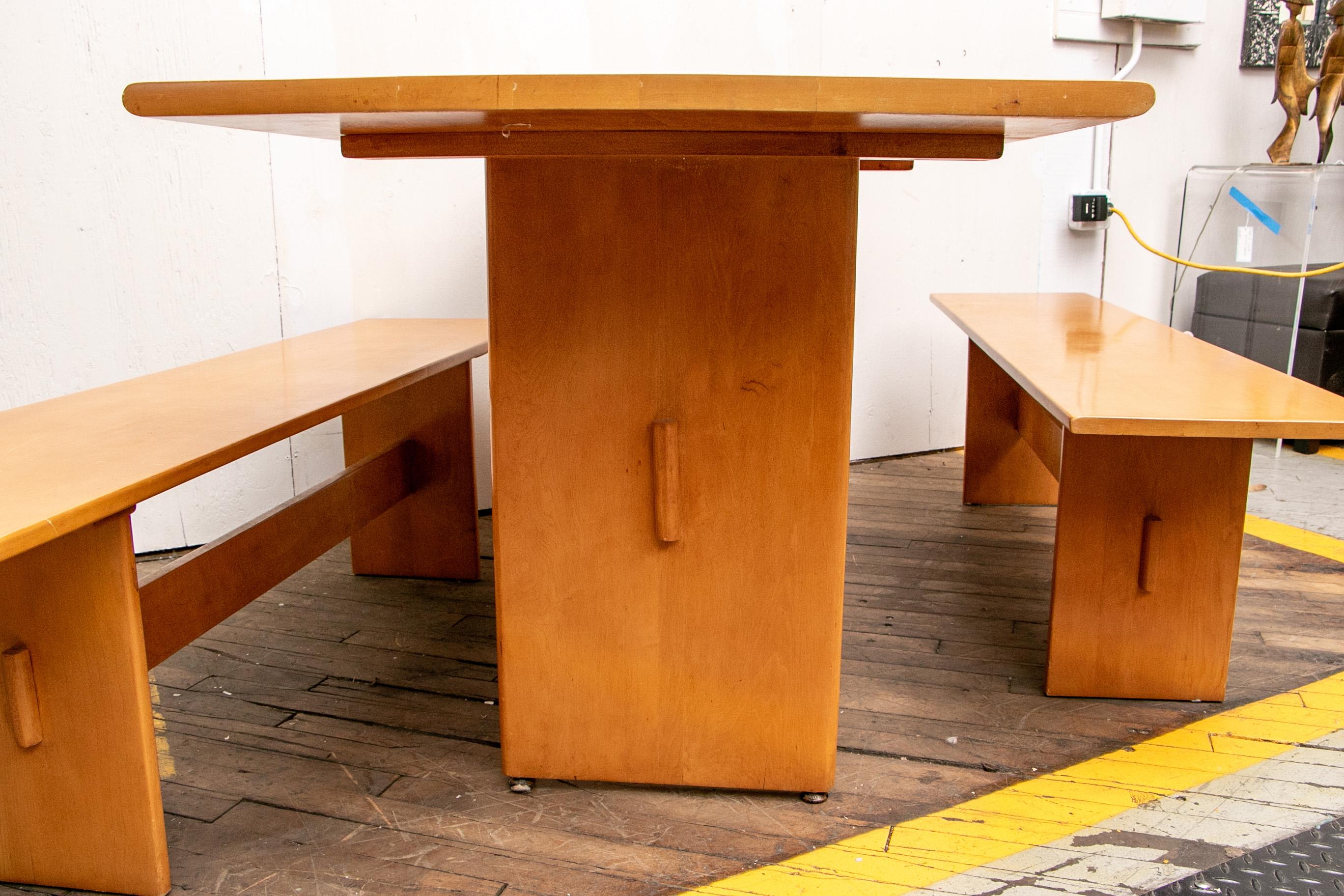 Russel Wright Set of a Maple Table and Two Benches 12