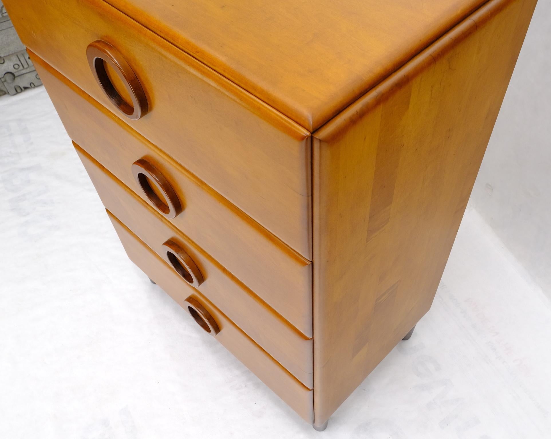 Russel Wright Solid Maple Art Deco Round Pulls 4 Deep Drawers High Chest Dresser For Sale 1