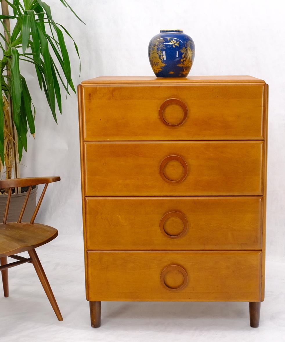 Russel Wright Solid Maple Art Deco Round Pulls 4 Deep Drawers High Chest Dresser For Sale 2