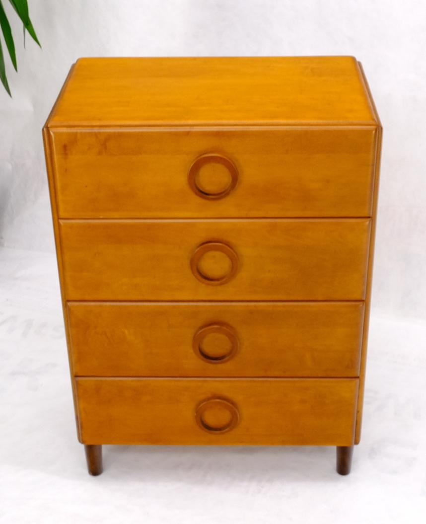 Russel Wright Solid Maple Art Deco Round Pulls 4 Deep Drawers High Chest Dresser For Sale 3