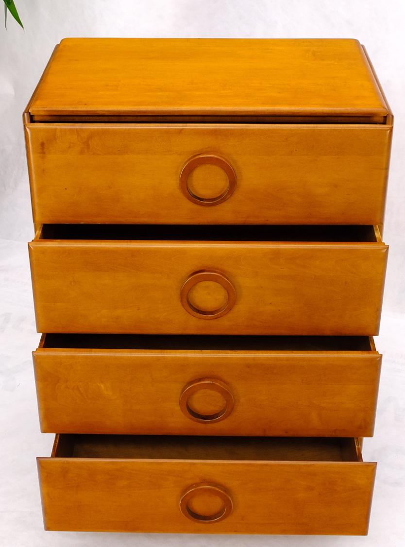 American Russel Wright Solid Maple Art Deco Round Pulls 4 Deep Drawers High Chest Dresser For Sale