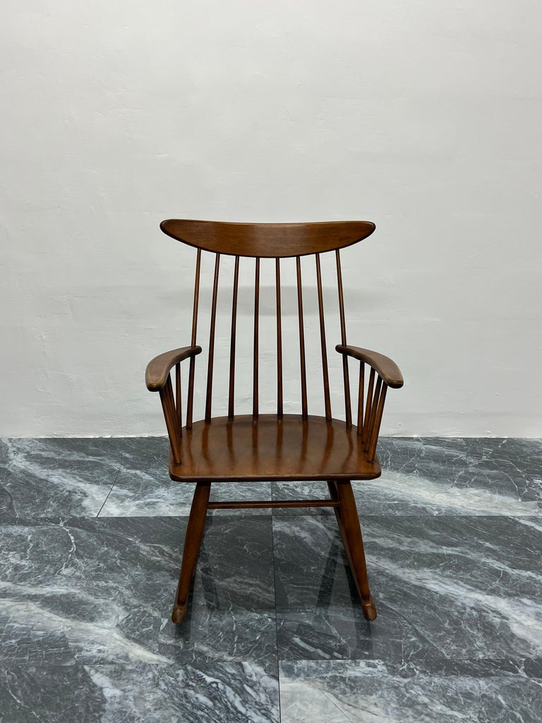 Spindle back maple wood rocker designed by Russel Wright and manufactured by Conant Ball.