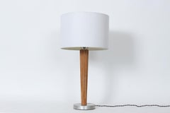 Russel Wright Style Fluted Cerused Oak & Aluminum Base Table Lamp, Circa 1940
