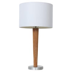 Russel Wright Style Fluted Cerused Oak & Aluminum Table Lamp, Circa 1940