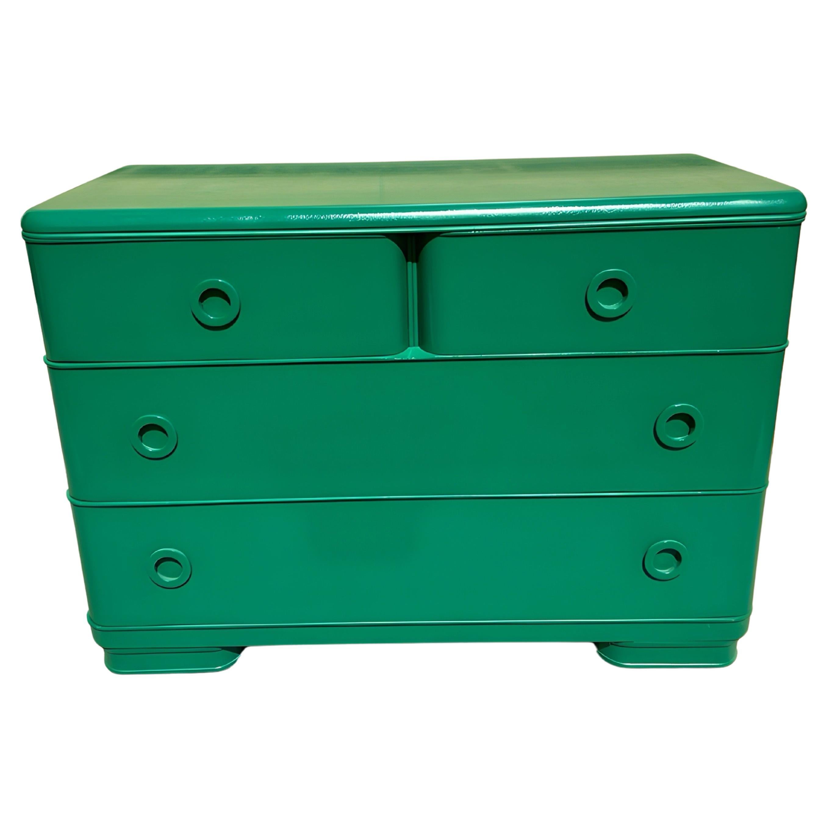 Russel Wright Style Green Lacquered Art Deco Chest For Sale