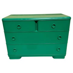 Used Russel Wright Style Green Lacquered Art Deco Chest