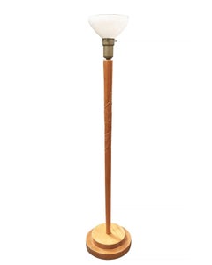 Russel Wright Style Hand-Carved Torchiere Floor Lamp, Pair