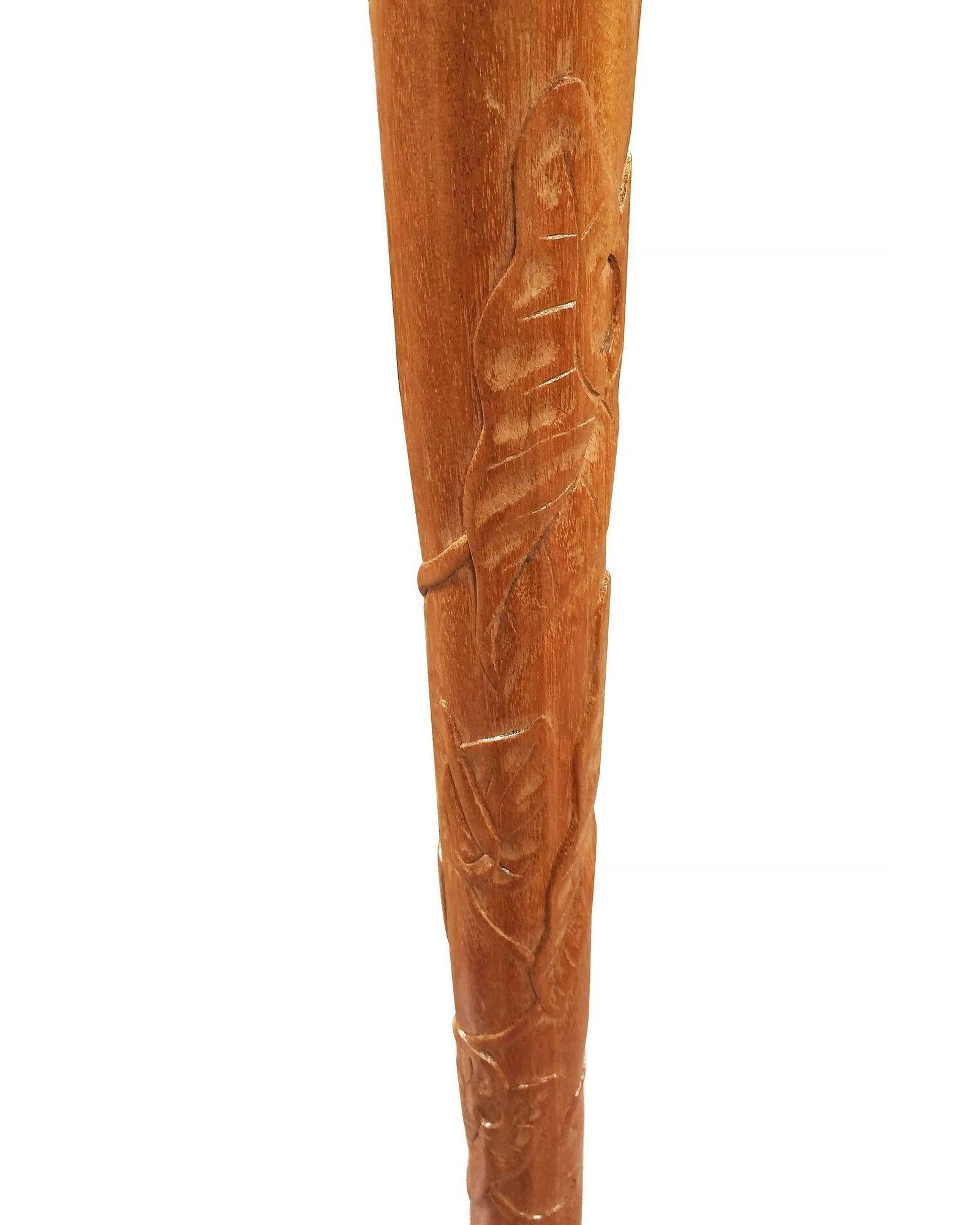 Mid-Century Modern Russel Wright Style Hand-Carved Torchiere Floor Lamp, Pair For Sale