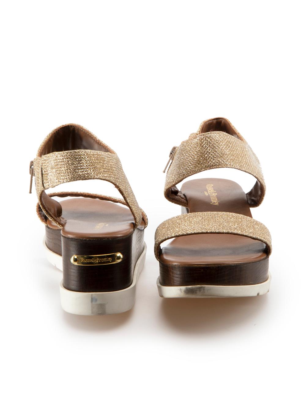 Russell & Bromley Gold Glitter Platform Sandals Size IT 39 In Excellent Condition In London, GB